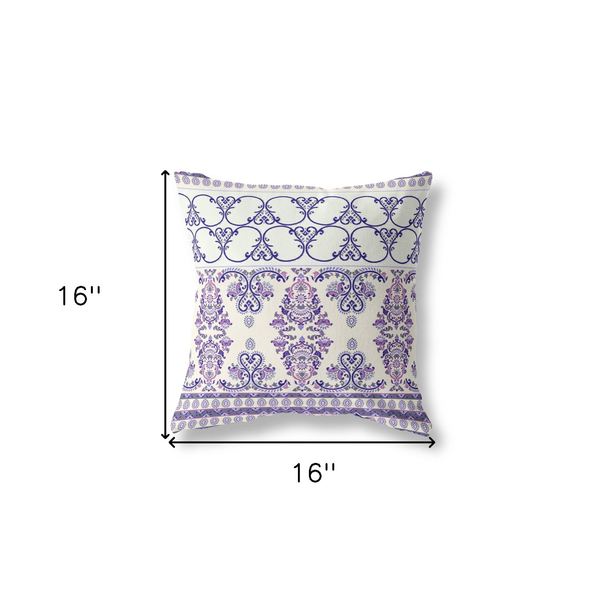 16"x16" Off White And Purple Gray Zip Broadcloth Damask Throw Pillow