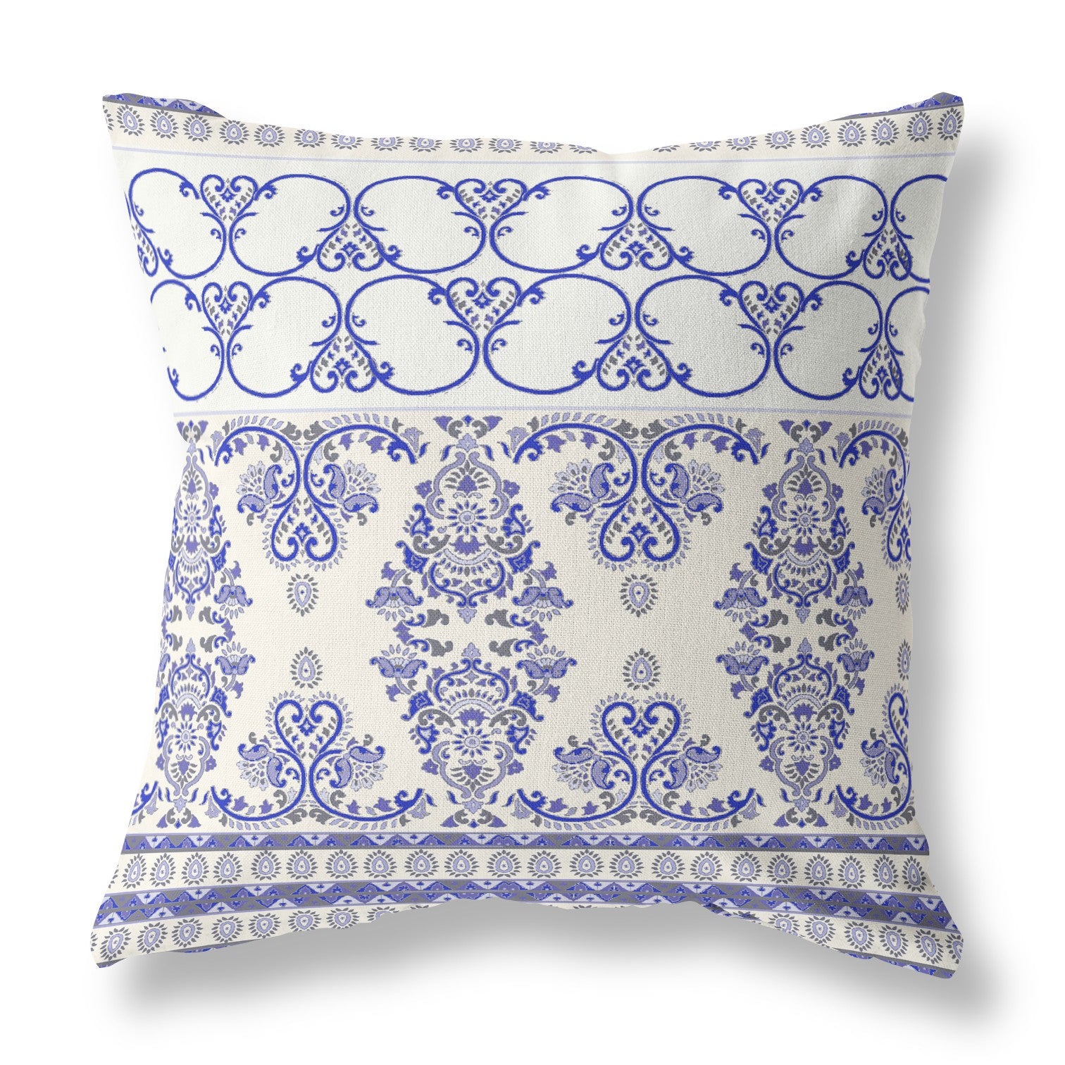 18"x18" Off White And Purple Zip Broadcloth Damask Throw Pillow