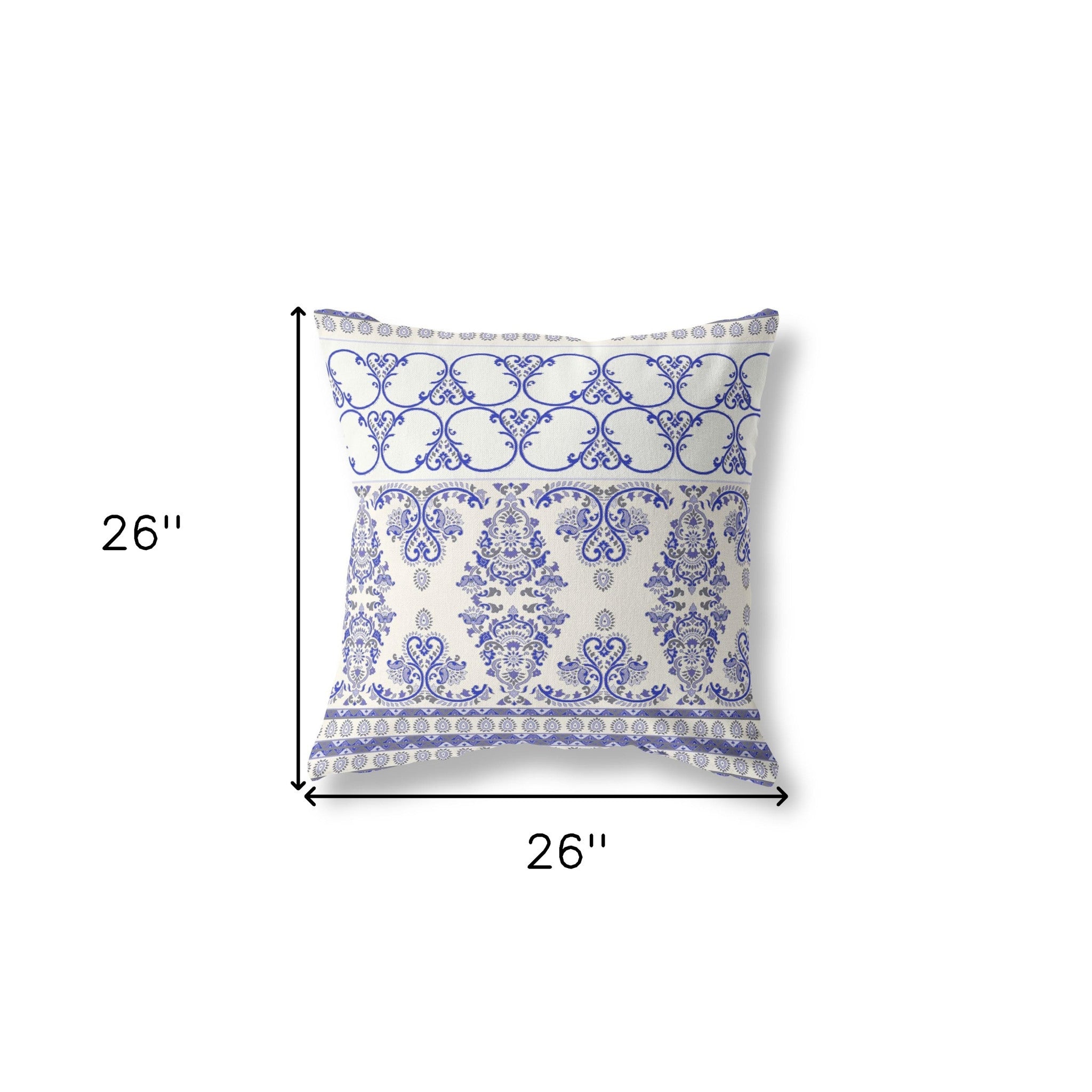 18"x18" Off White And Purple Zip Broadcloth Damask Throw Pillow