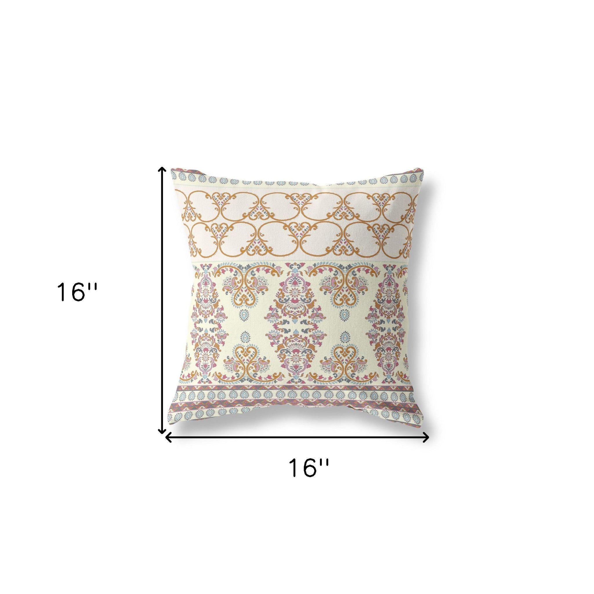 16" Off White Orange Aqua Paisley Indoor Outdoor Zipper Throw Pillow