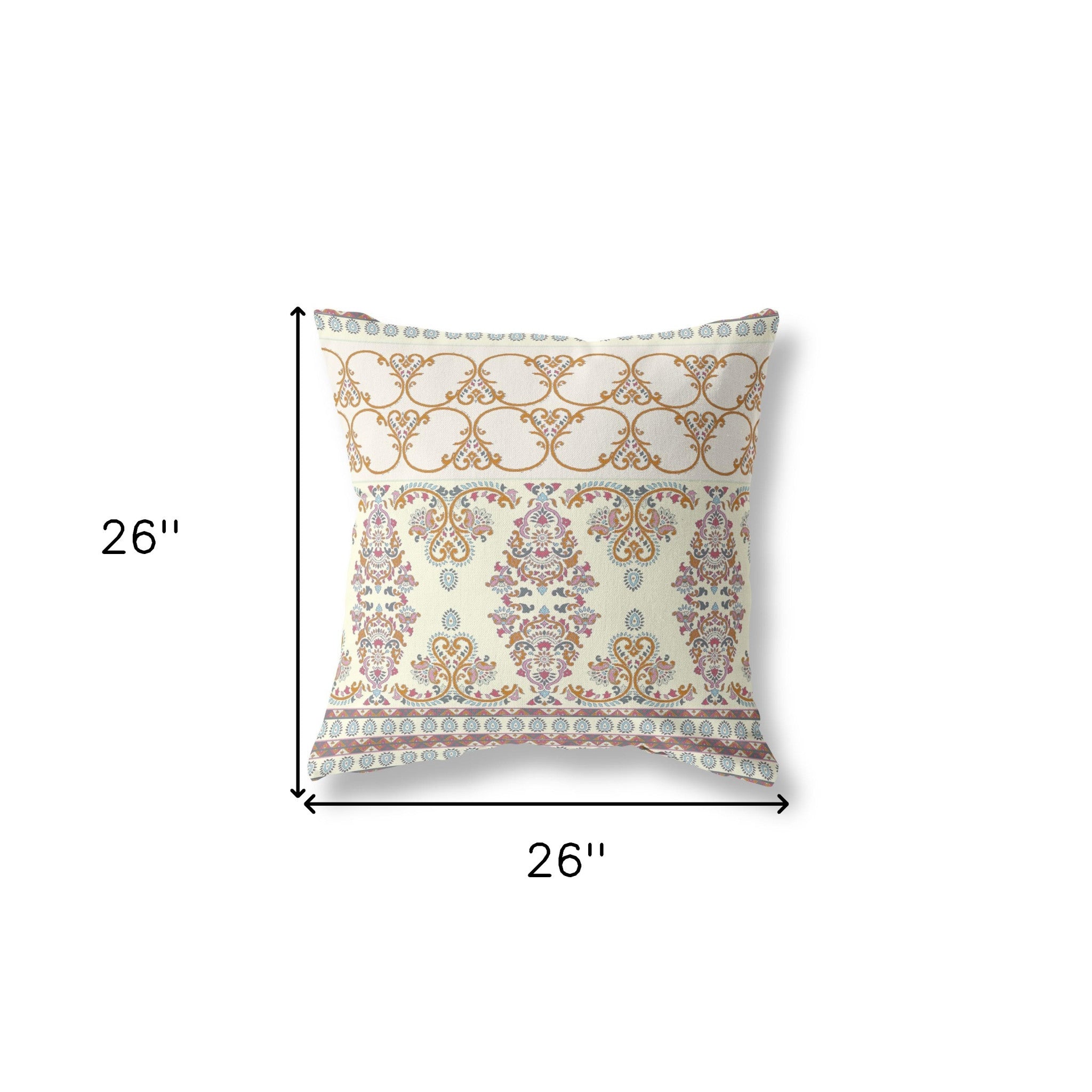 18" Off White Orange Aqua Paisley Indoor Outdoor Zipper Throw Pillow