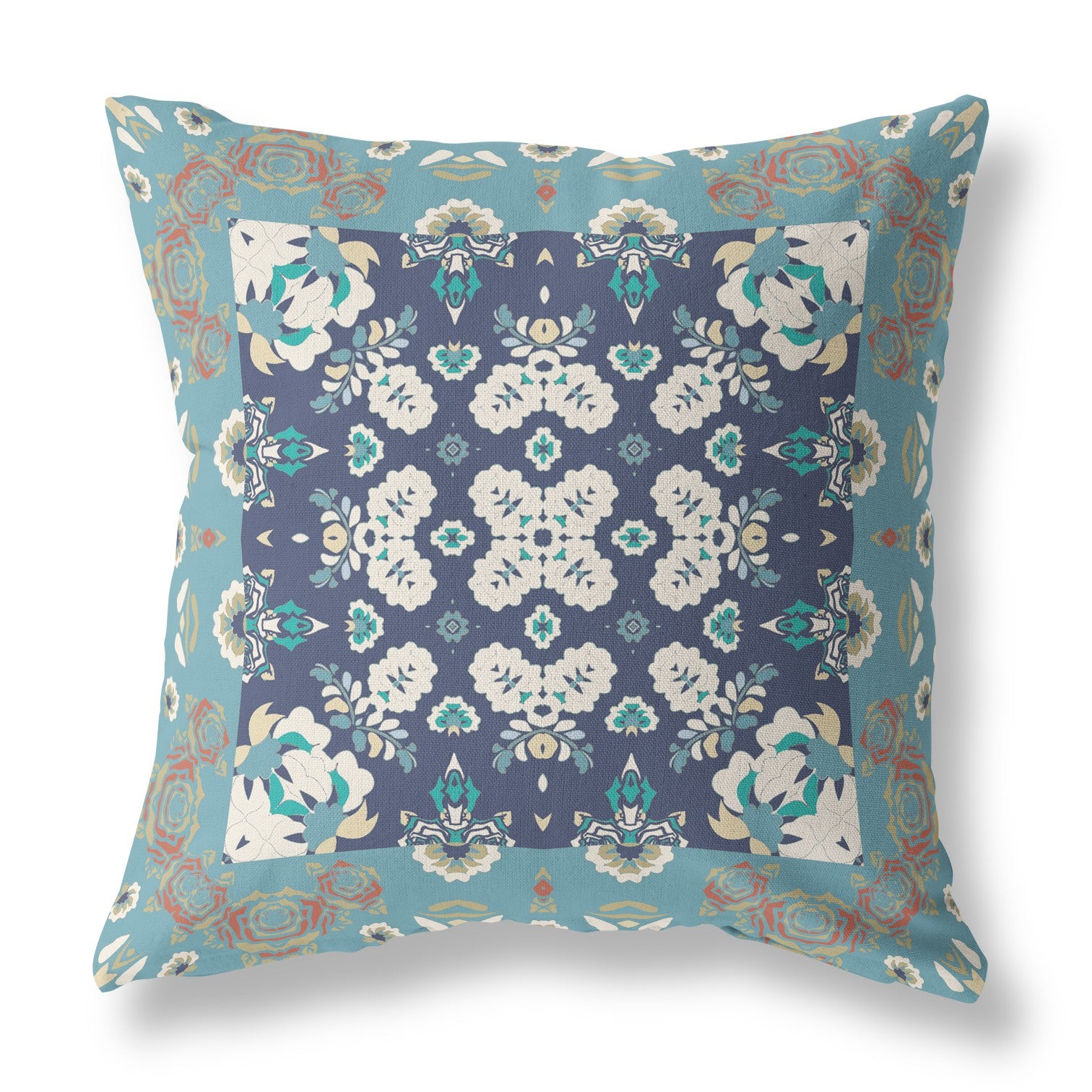 16” Glacier Blue Rose Box Indoor Outdoor Zippered Throw Pillow