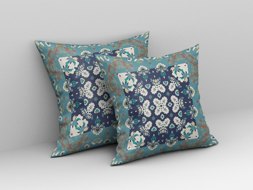 16” Glacier Blue Rose Box Indoor Outdoor Zippered Throw Pillow