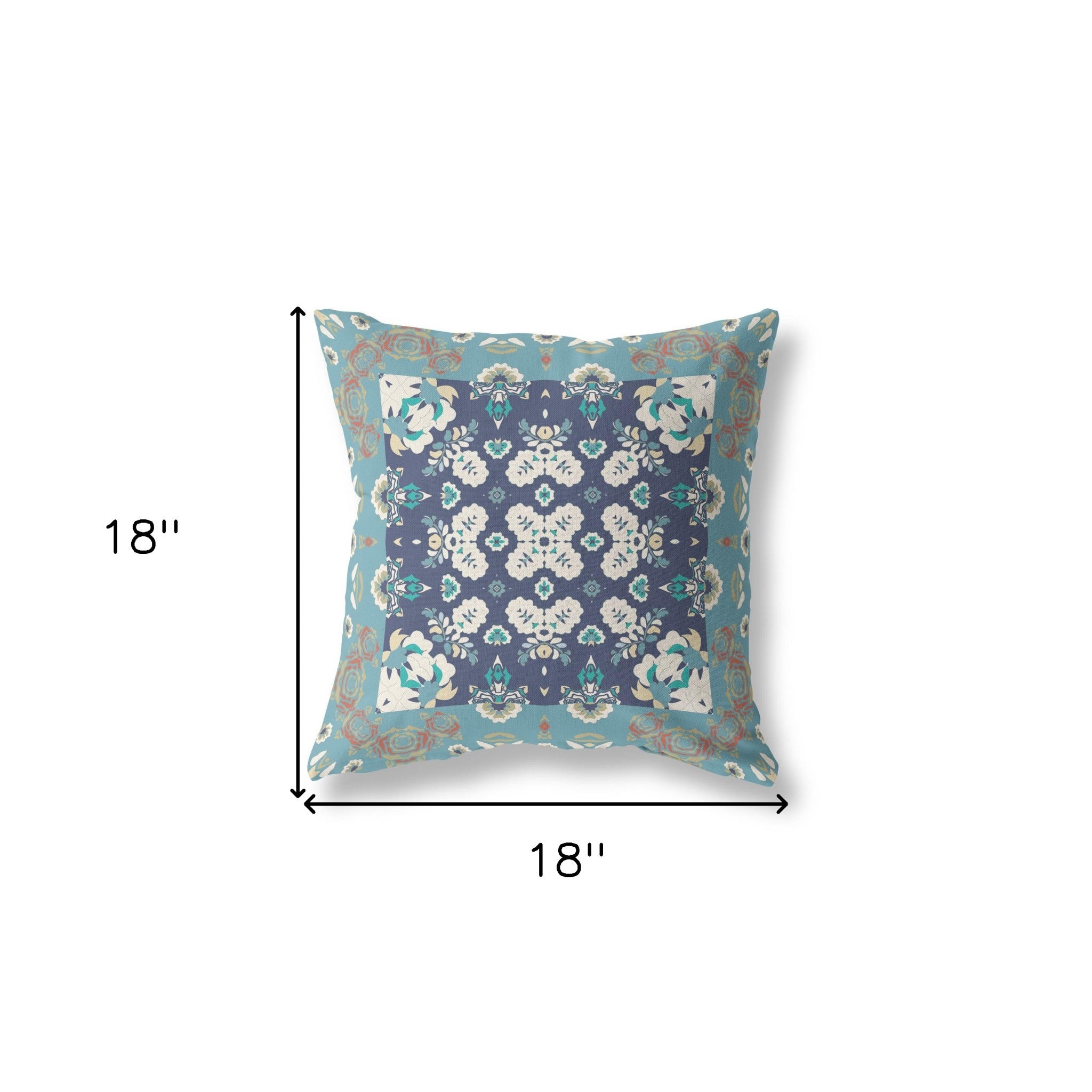 18” Glacier Blue Rose Box Indoor Outdoor Zippered Throw Pillow