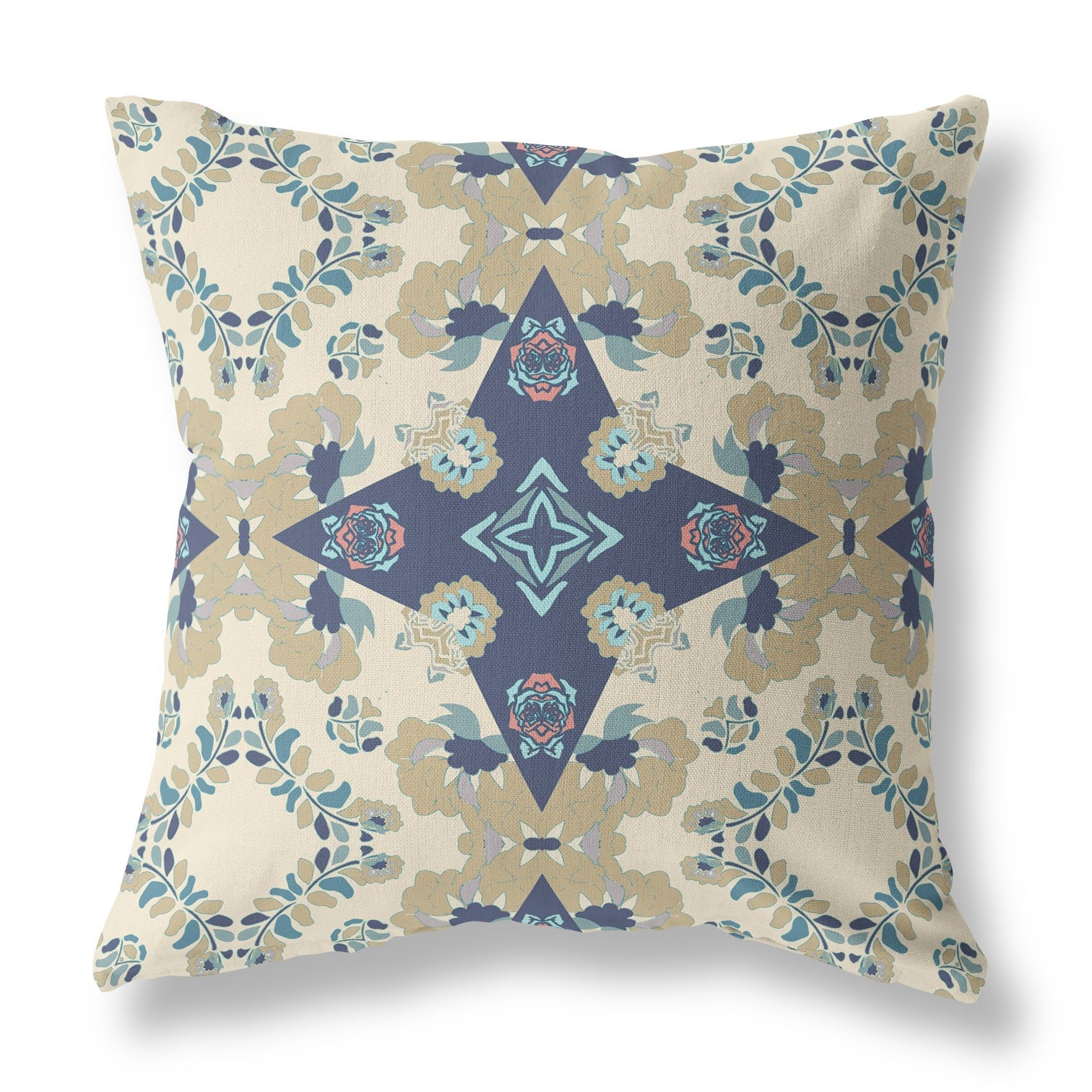 16” Sand Navy Diamond Star Indoor Outdoor Zippered Throw Pillow