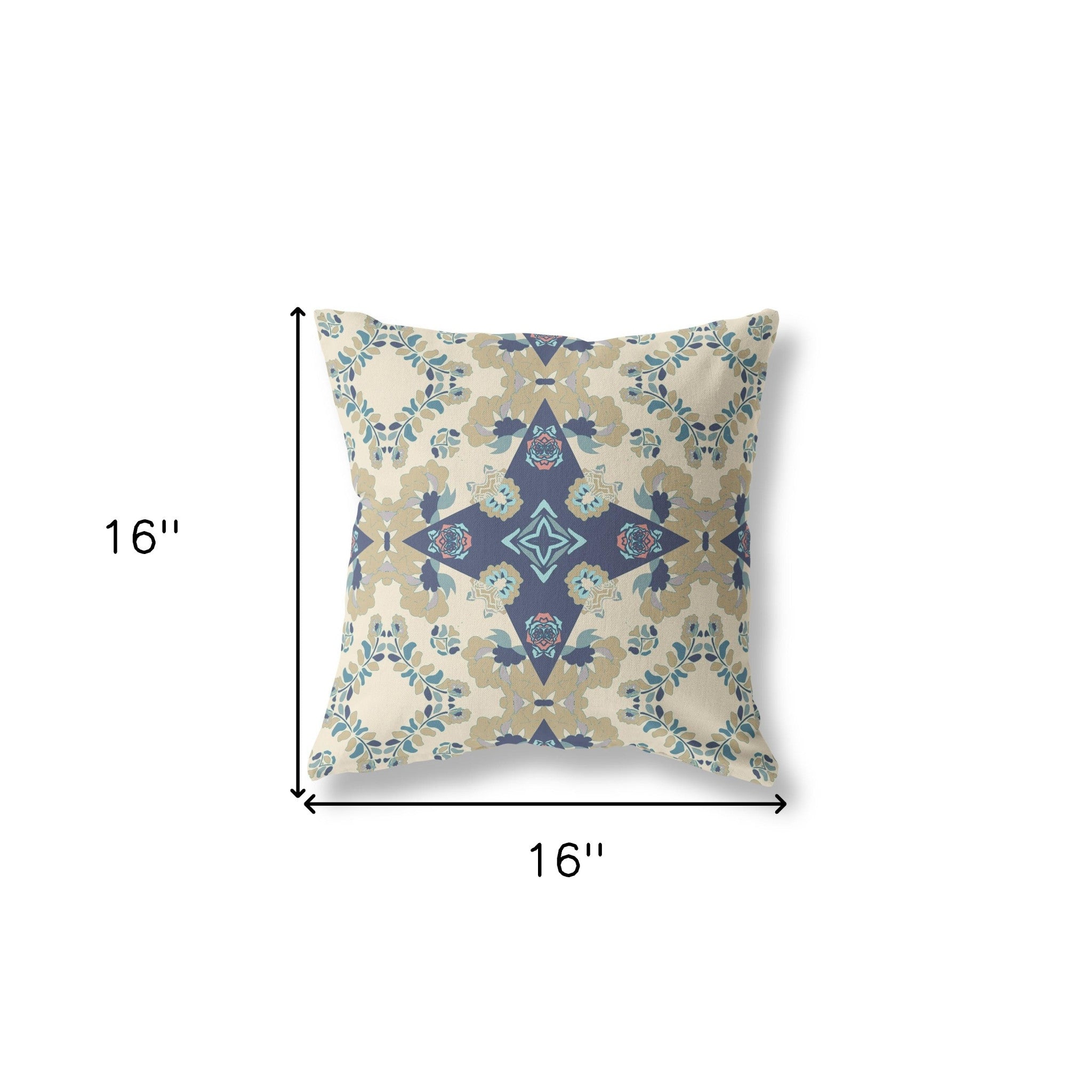 16” Sand Navy Diamond Star Indoor Outdoor Zippered Throw Pillow