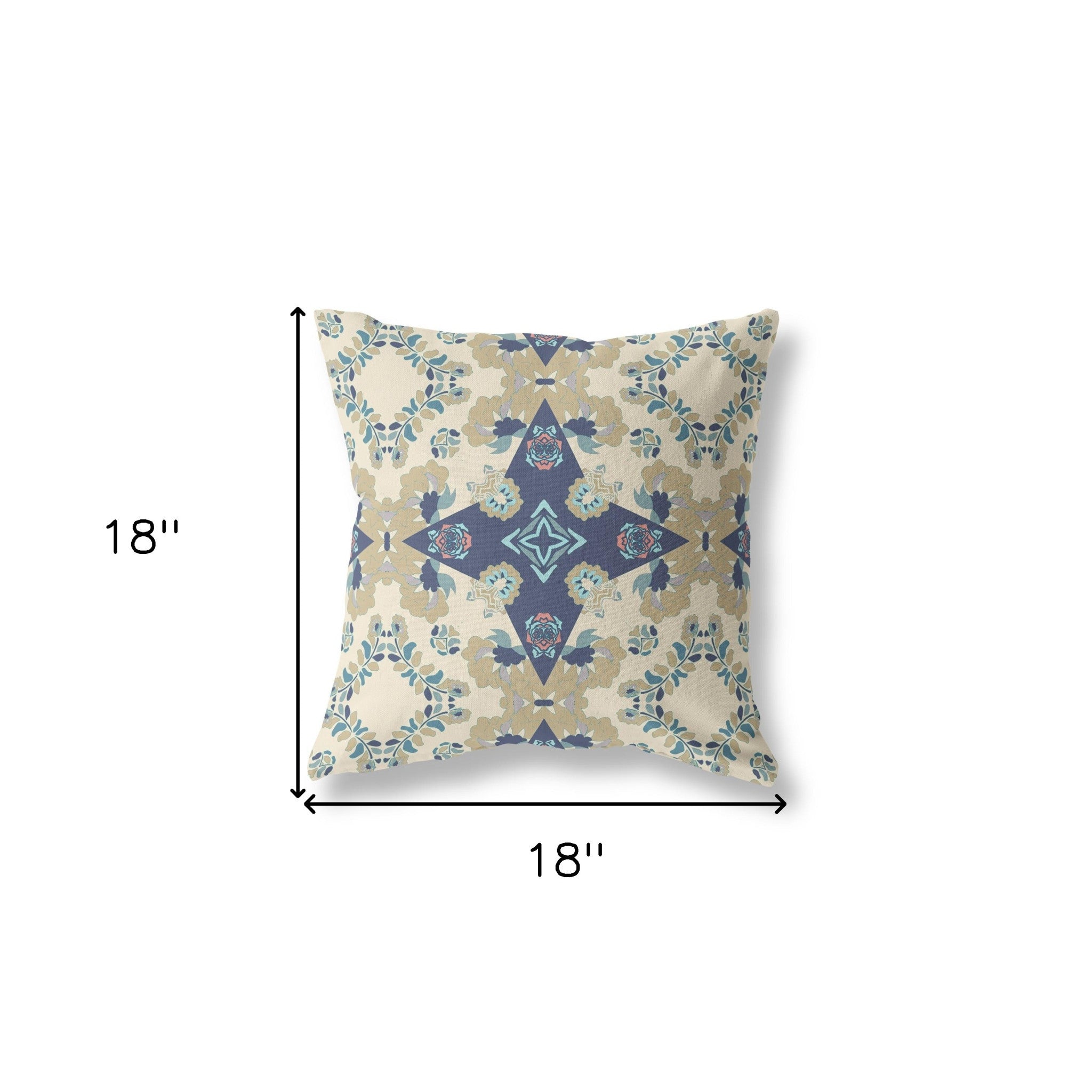 18” Sand Navy Diamond Star Indoor Outdoor Zippered Throw Pillow