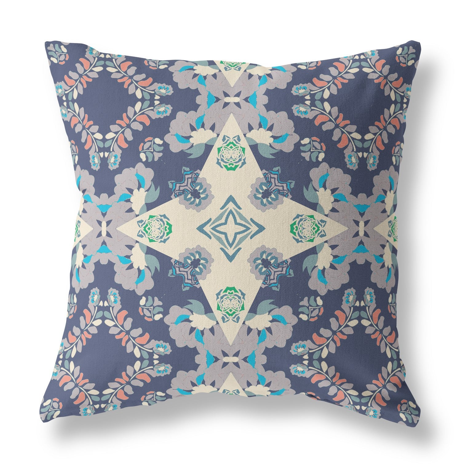 16” Navy White Diamond Star Indoor Outdoor Zippered Throw Pillow