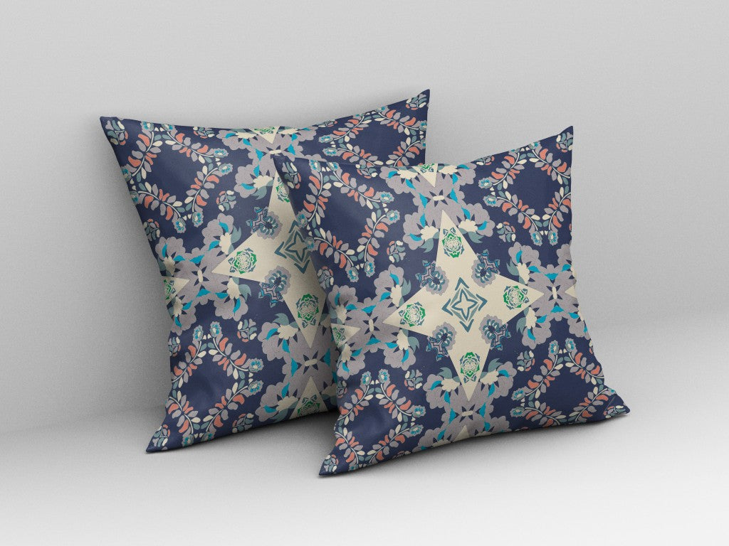 16” Navy White Diamond Star Indoor Outdoor Zippered Throw Pillow