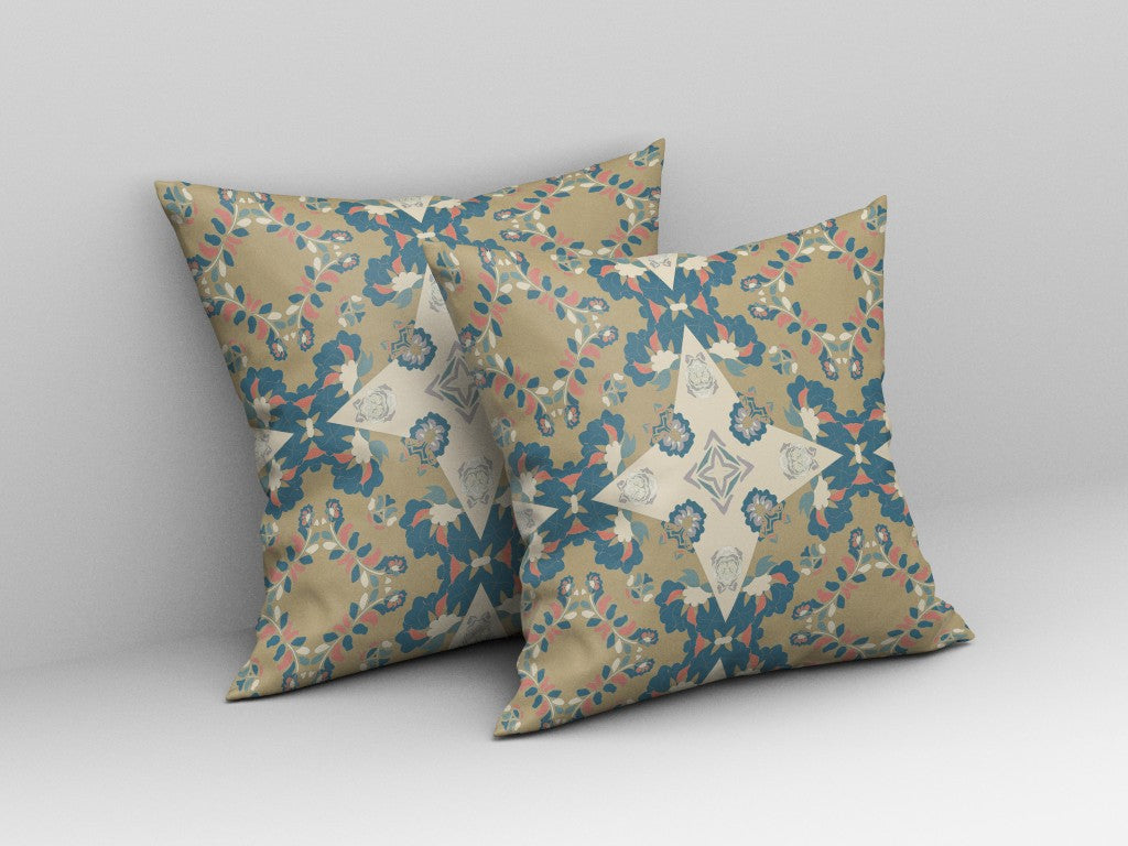 16" Brown Blue Star Indoor Outdoor Zip Throw Pillow