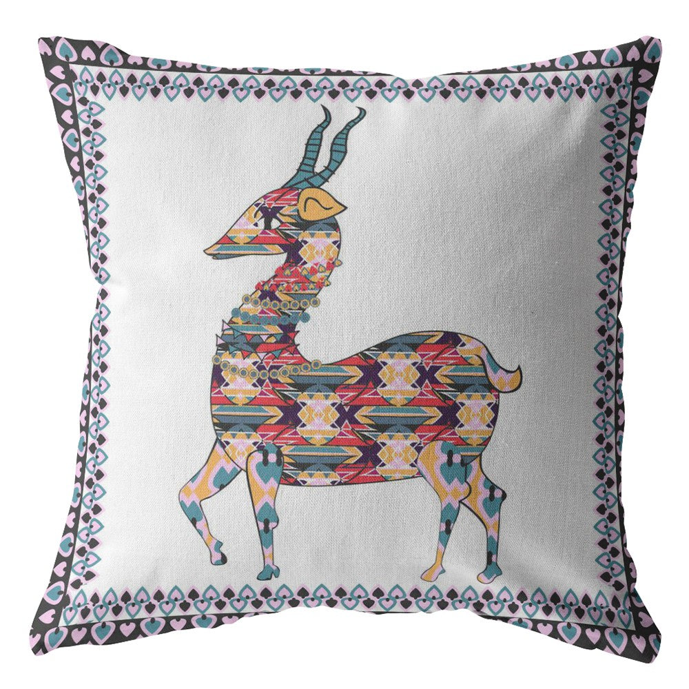 16" Blue White Boho Deer Suede Throw Pillow