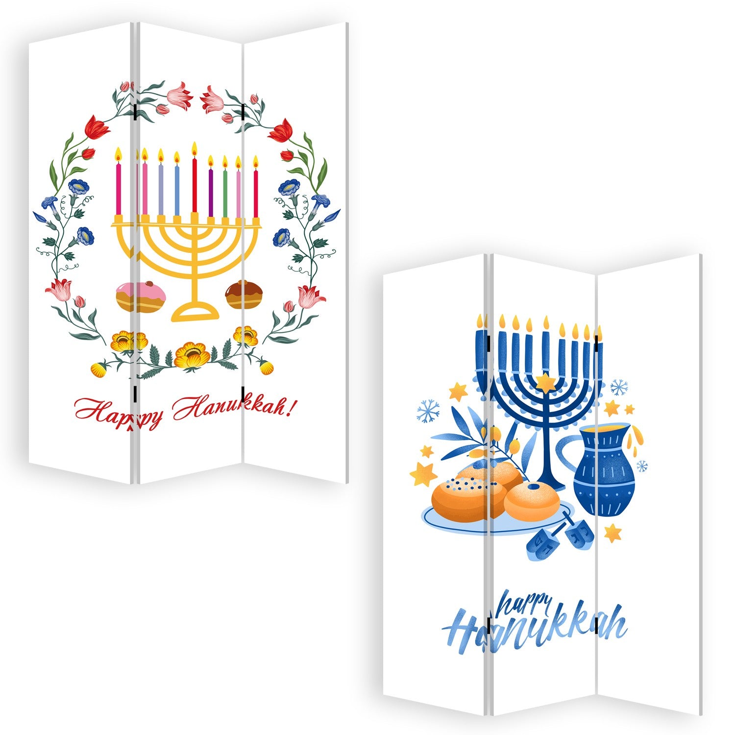 Celebratory Hanukkah Three Panel Room Divider Screen