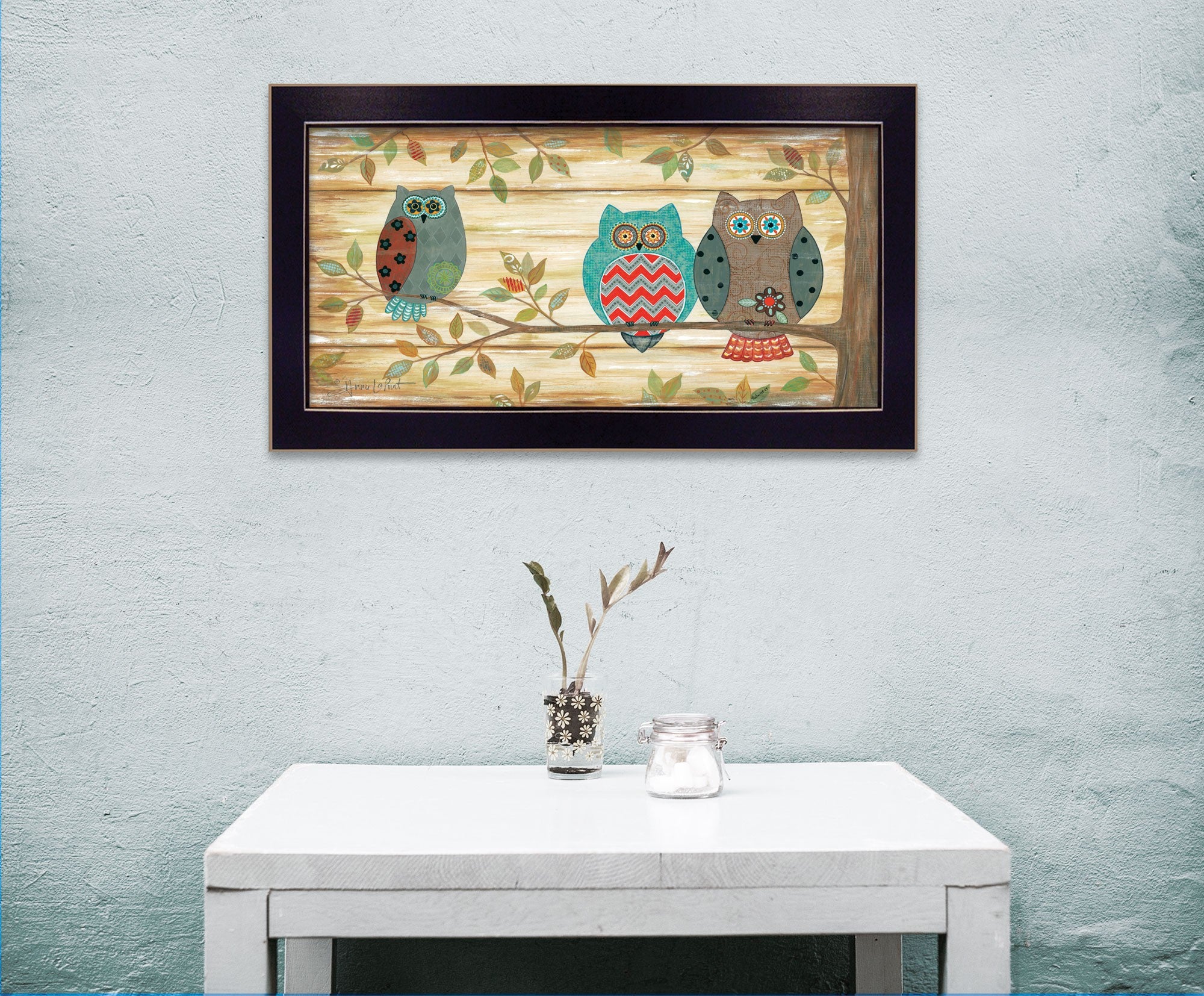 Three Wise Owls 1 Black Framed Print Wall Art