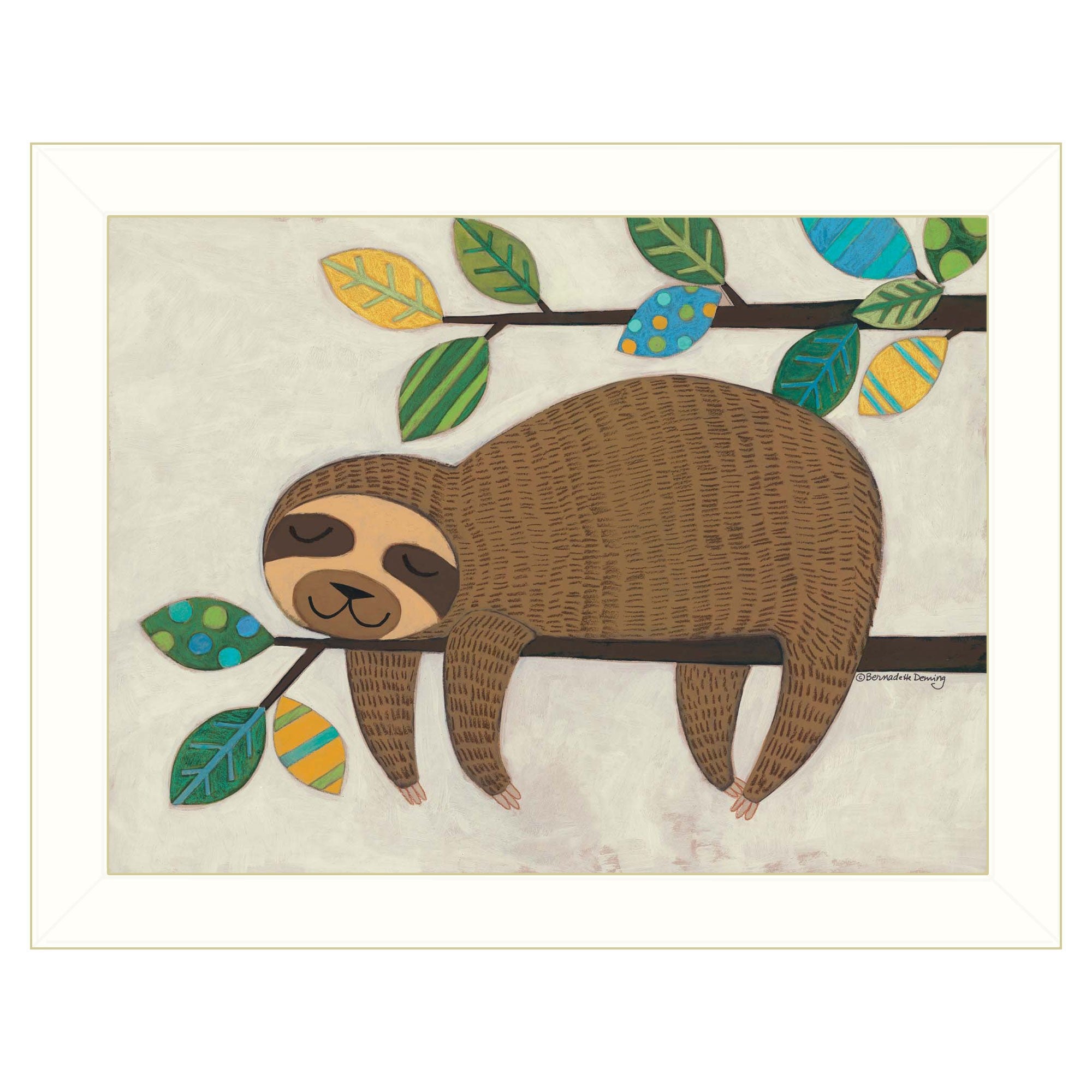 Hanging Sloth II 2 White Framed Print Wall Art