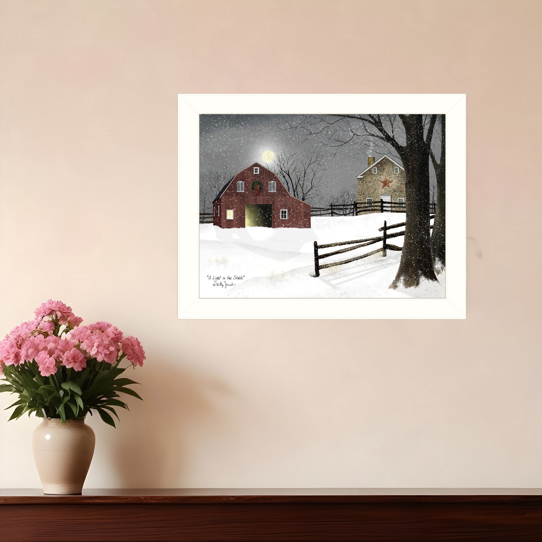 Light in the Stable 1 White Framed Print Wall Art