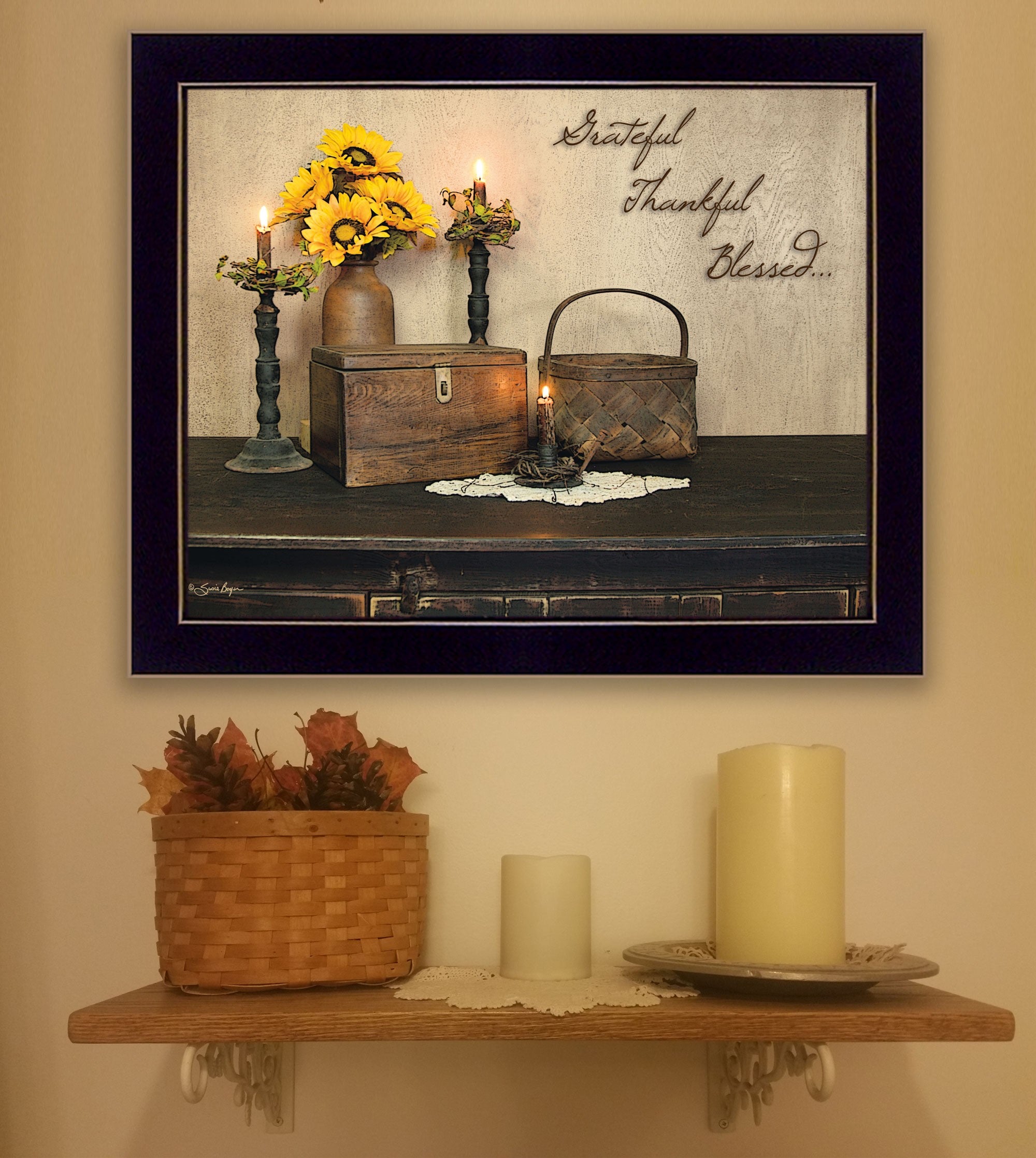 Grateful Thankful Blessed 1 Black Framed Print Wall Art