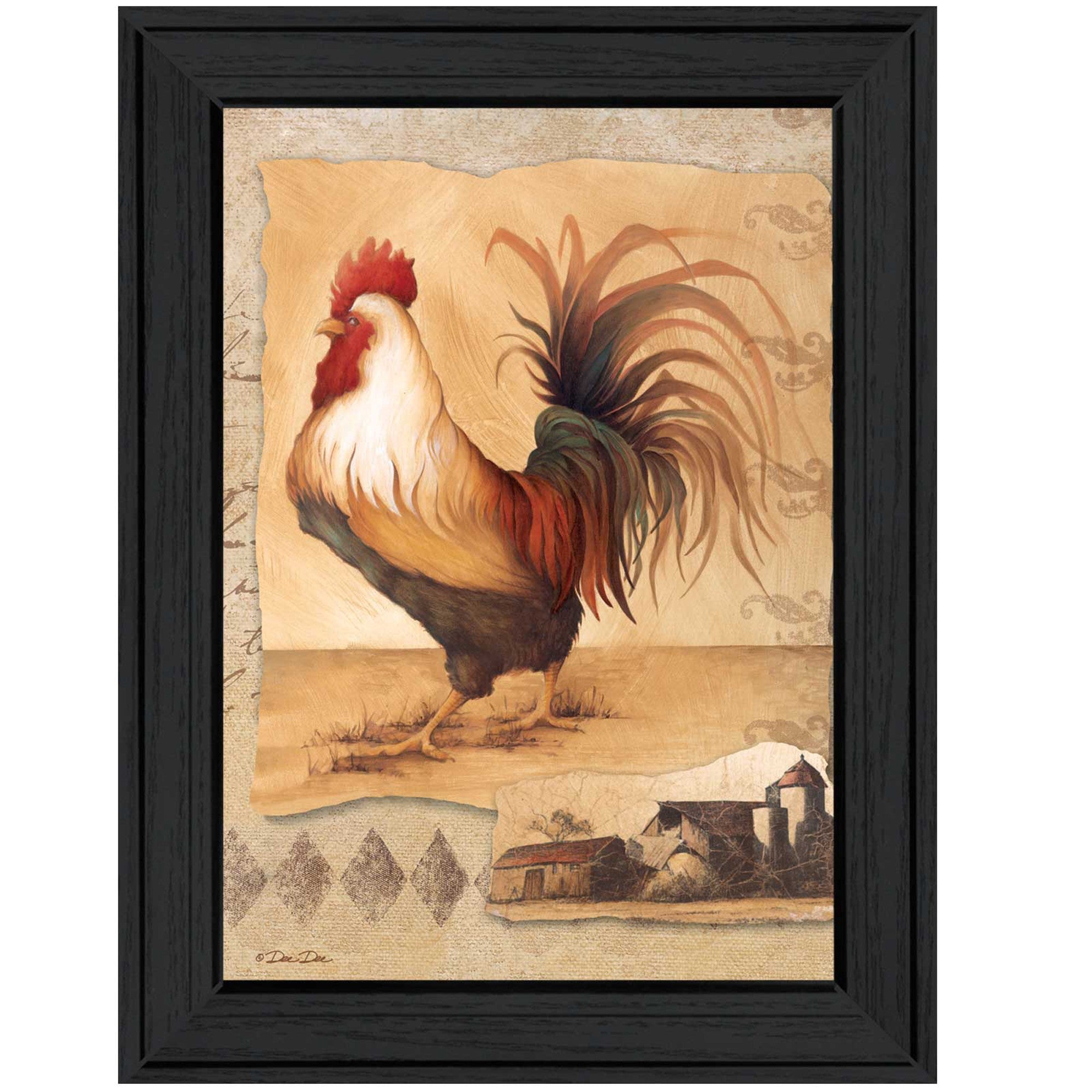 Rooster Montage I Black Framed Print Wall Art