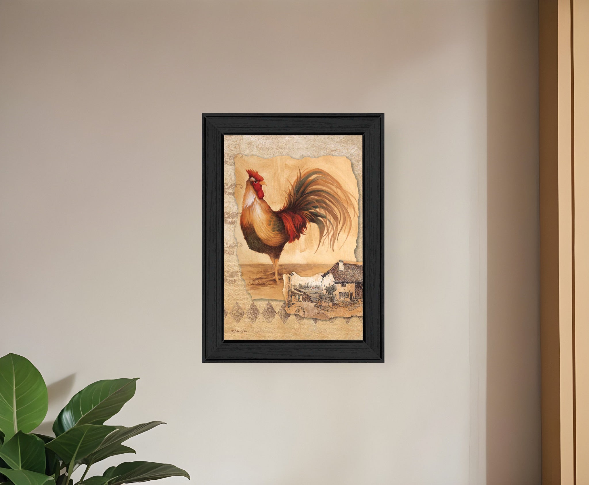 Rooster Montage II Black Framed Print Wall Art