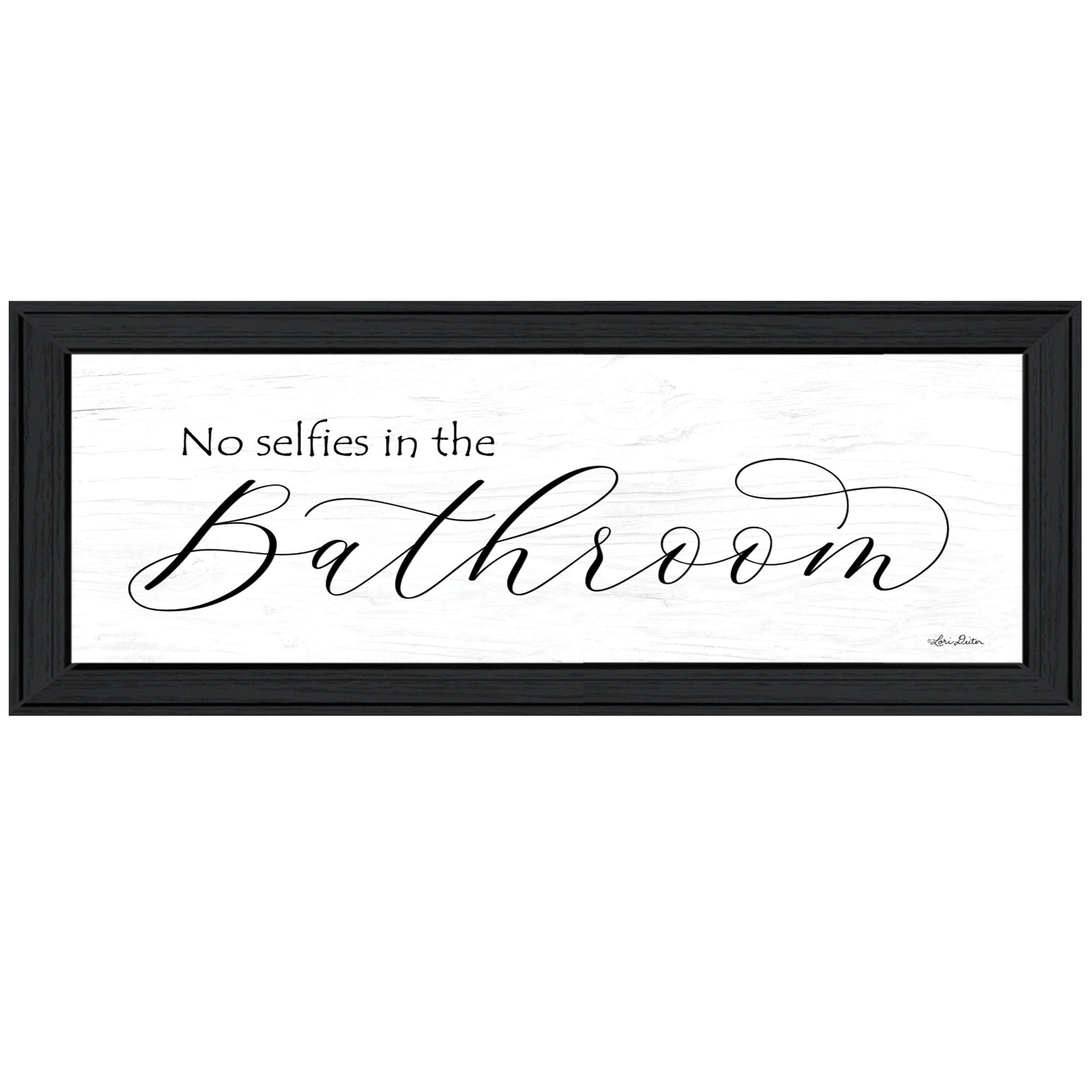 No Selfies in the Bathroom 2 Black Framed Print Bathroom Wall Art