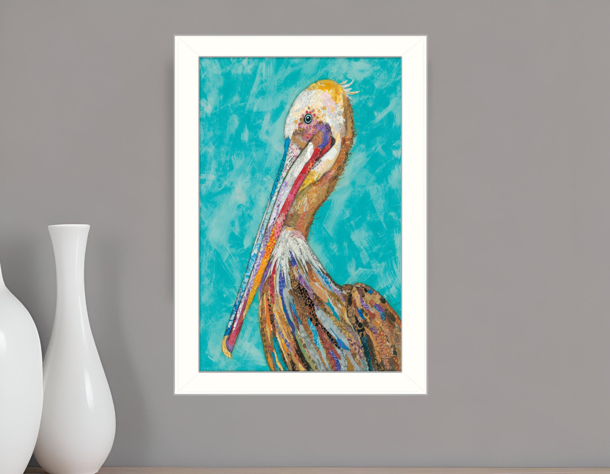 Pelican II White Framed Print Wall Art