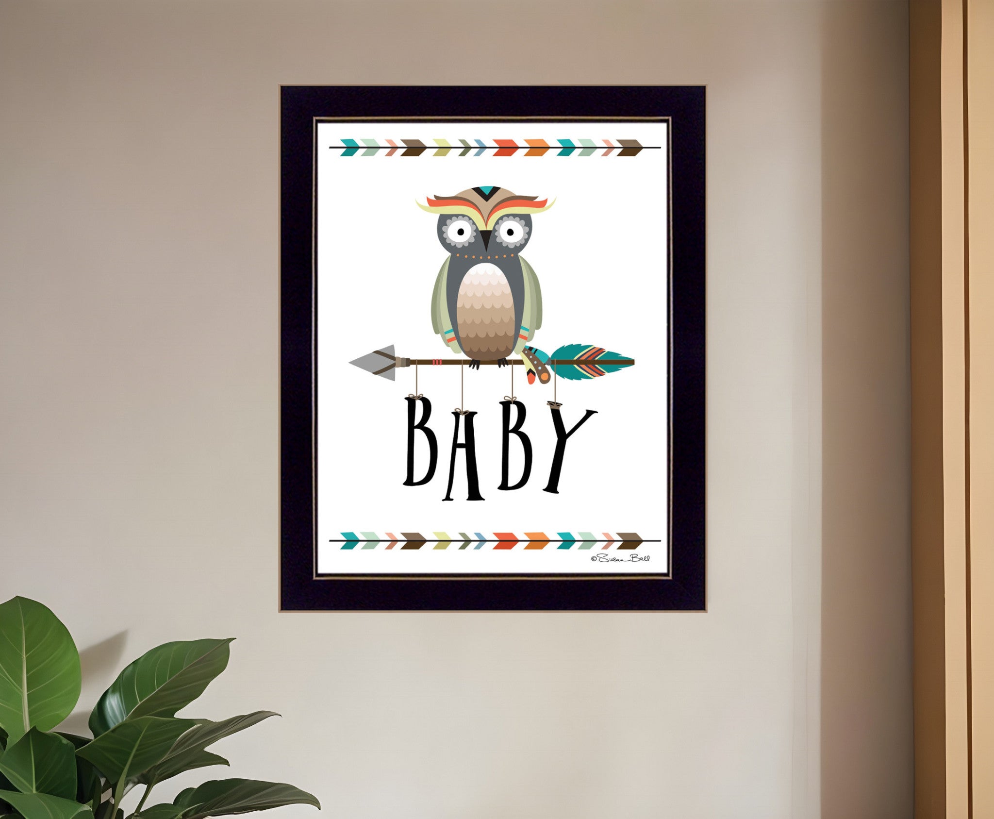 Owl Baby 1 Black Framed Print Wall Art