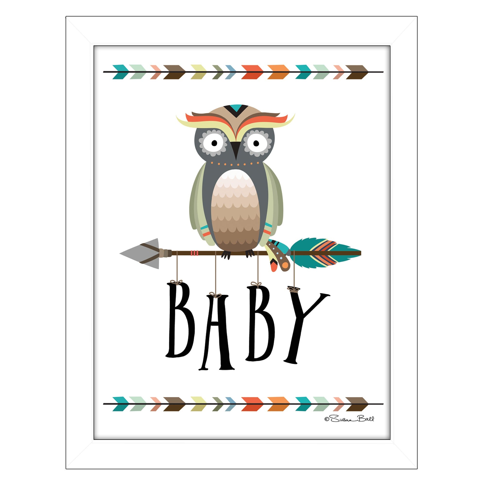 Owl Baby 2 White Framed Print Wall Art