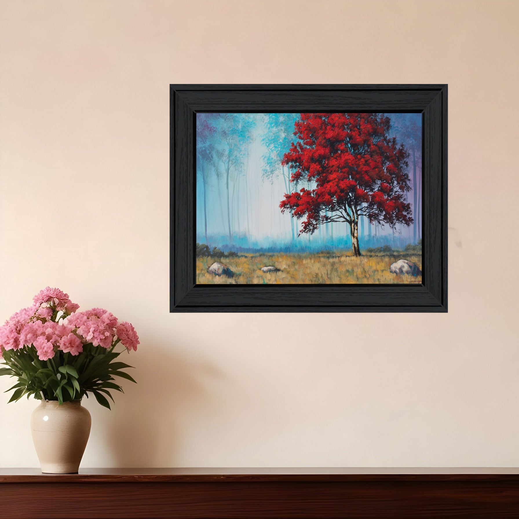 Red Tree 2 Black Framed Print Wall Art