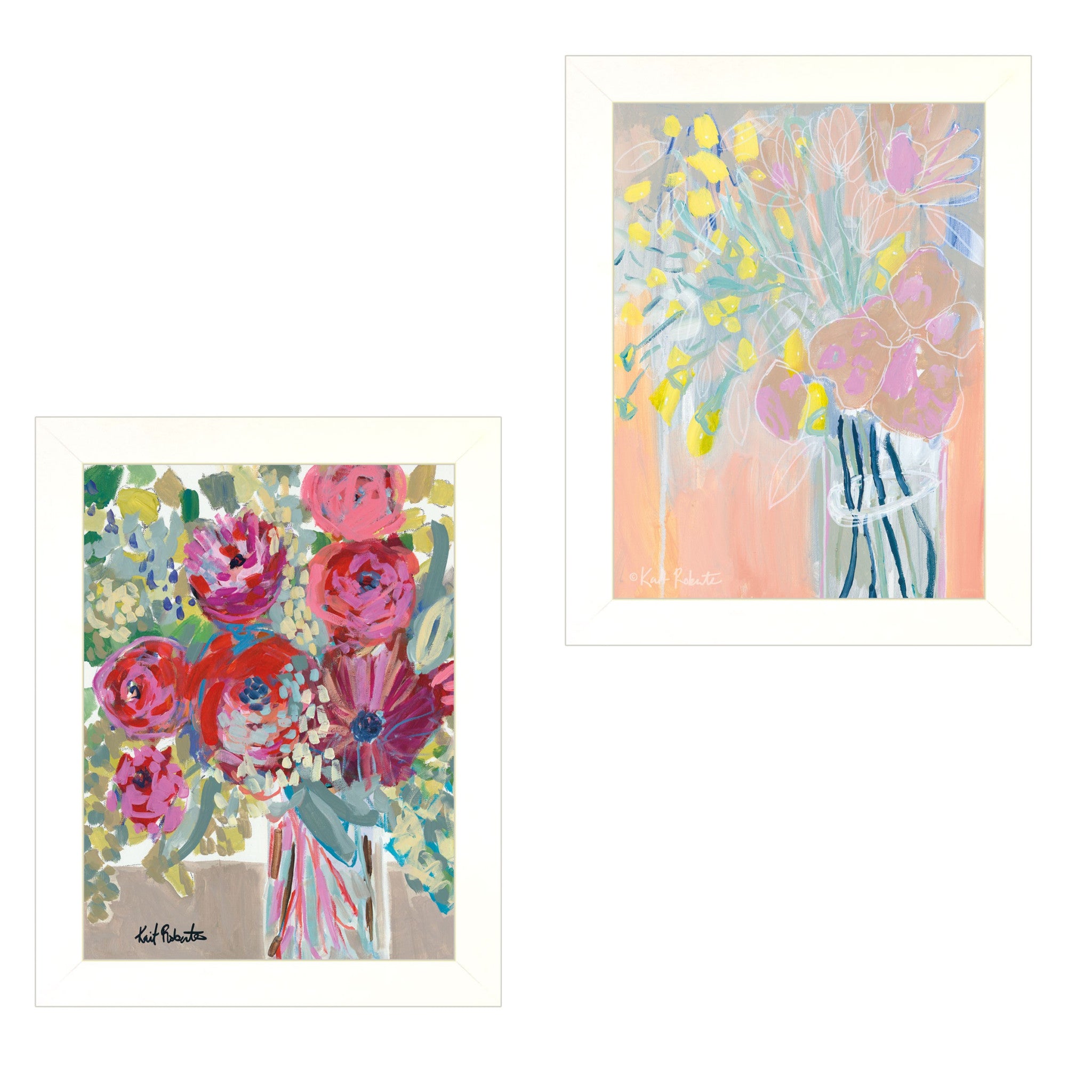 Set Of Two Pastel Bouquets Maybe Shes a Wildflower White Framed Print Wall Art