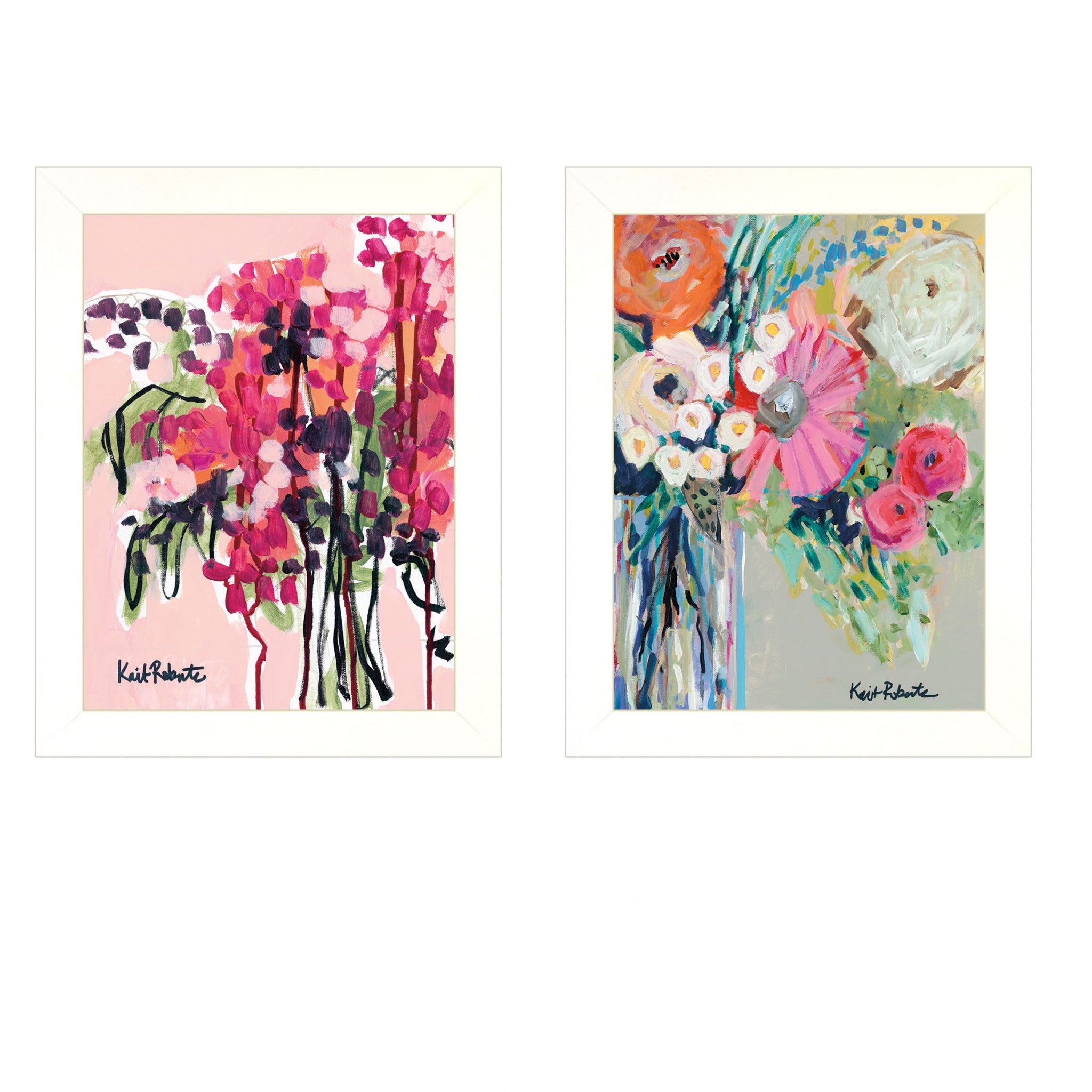 Set Of Two Garden Flowers White Framed Print Wall Art