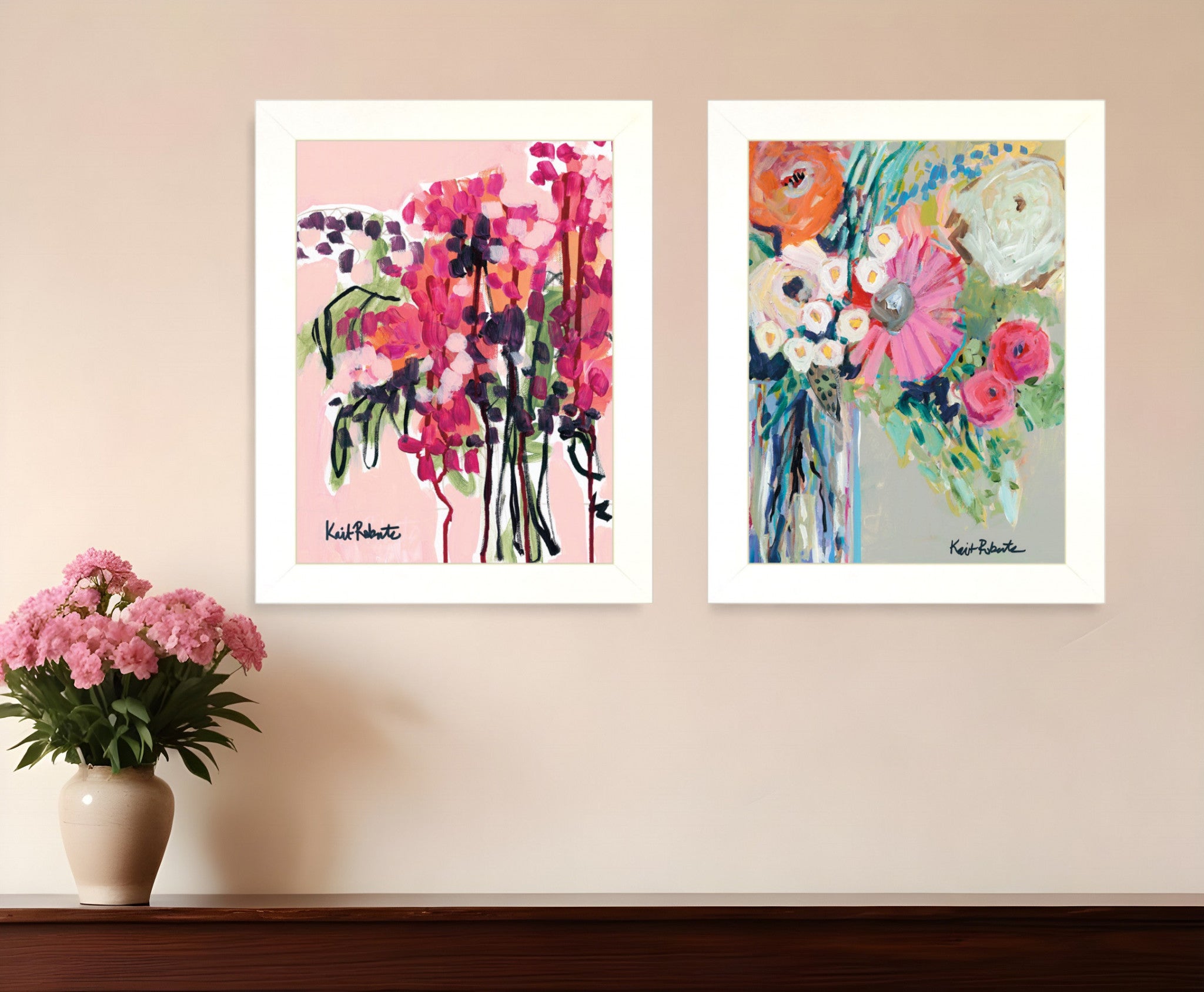 Set Of Two Garden Flowers White Framed Print Wall Art