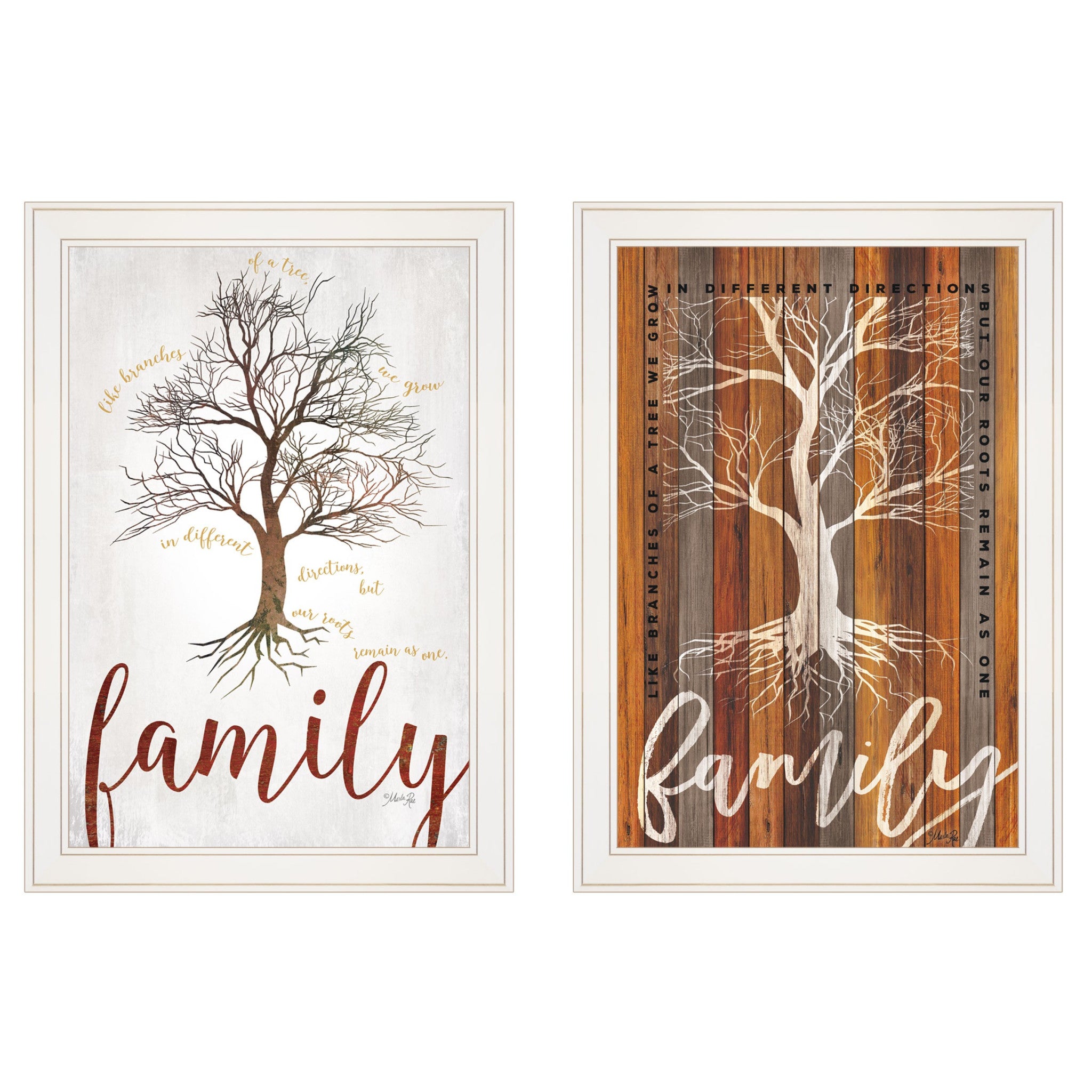 Set Of Two Family Tree or Roots White Framed Print Wall Art