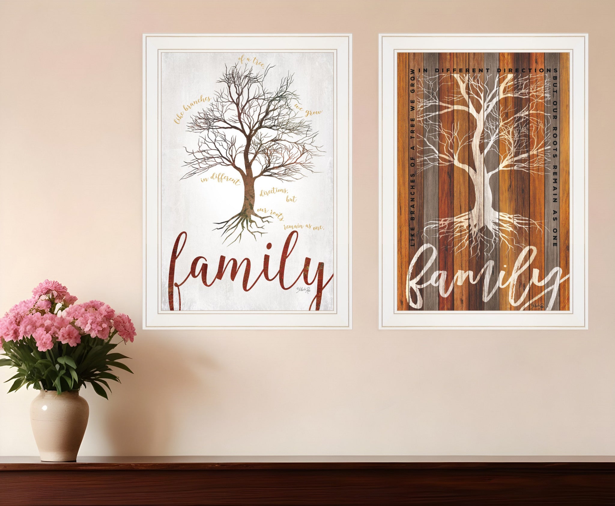 Set Of Two Family Tree or Roots White Framed Print Wall Art