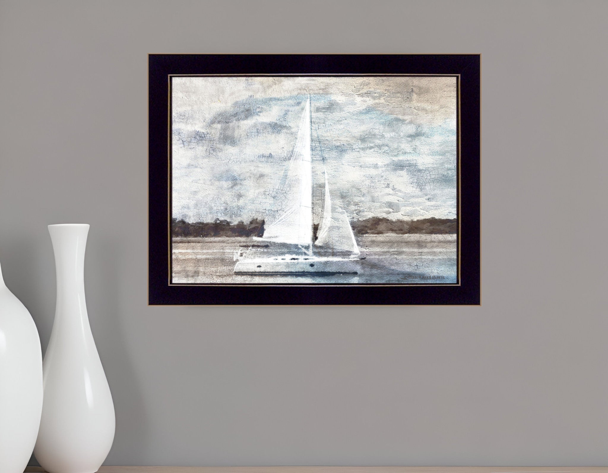 Sailboat on Water 1 Black Framed Print Wall Art