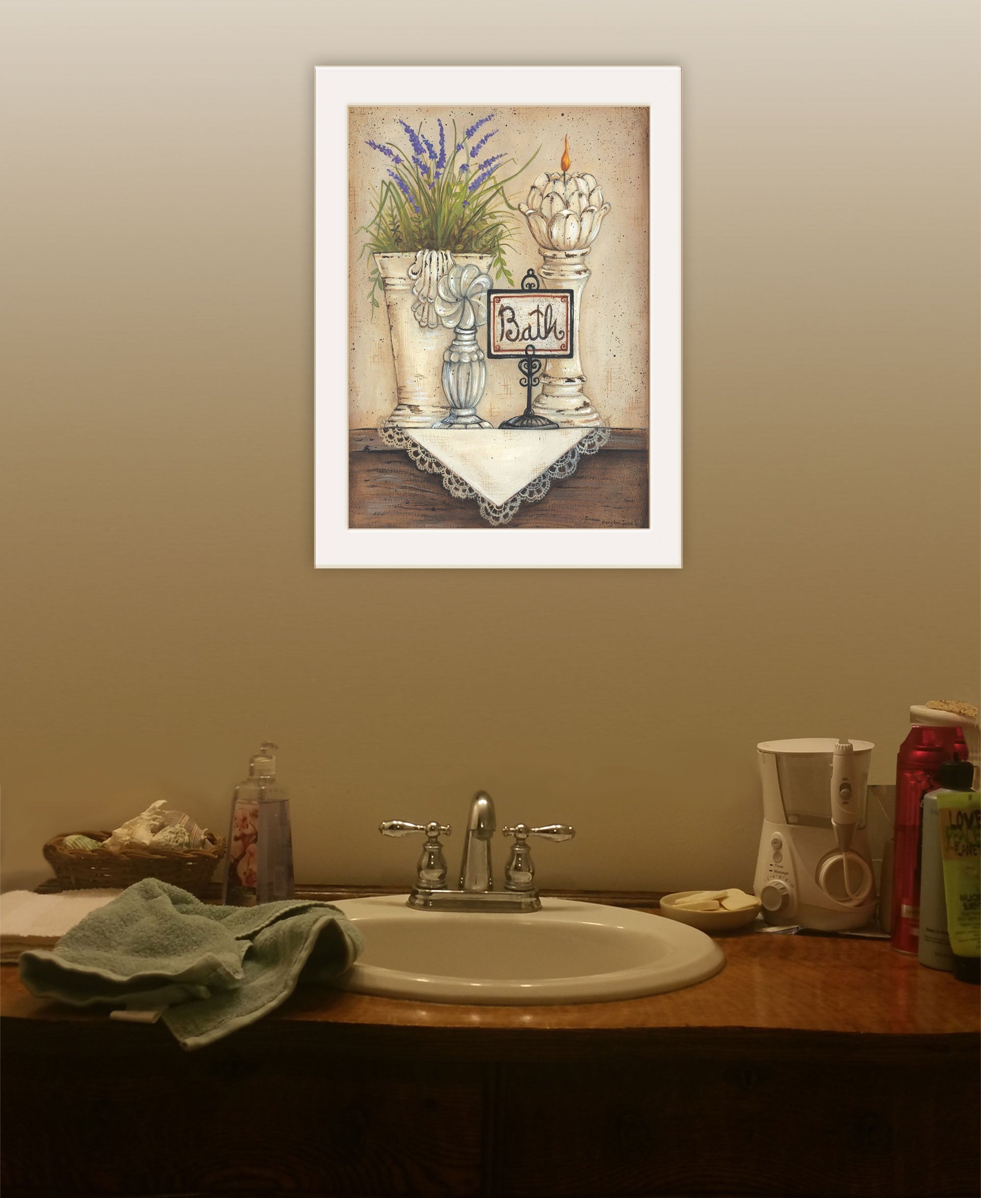 Bath 1 White Framed Print Bathroom Wall Art