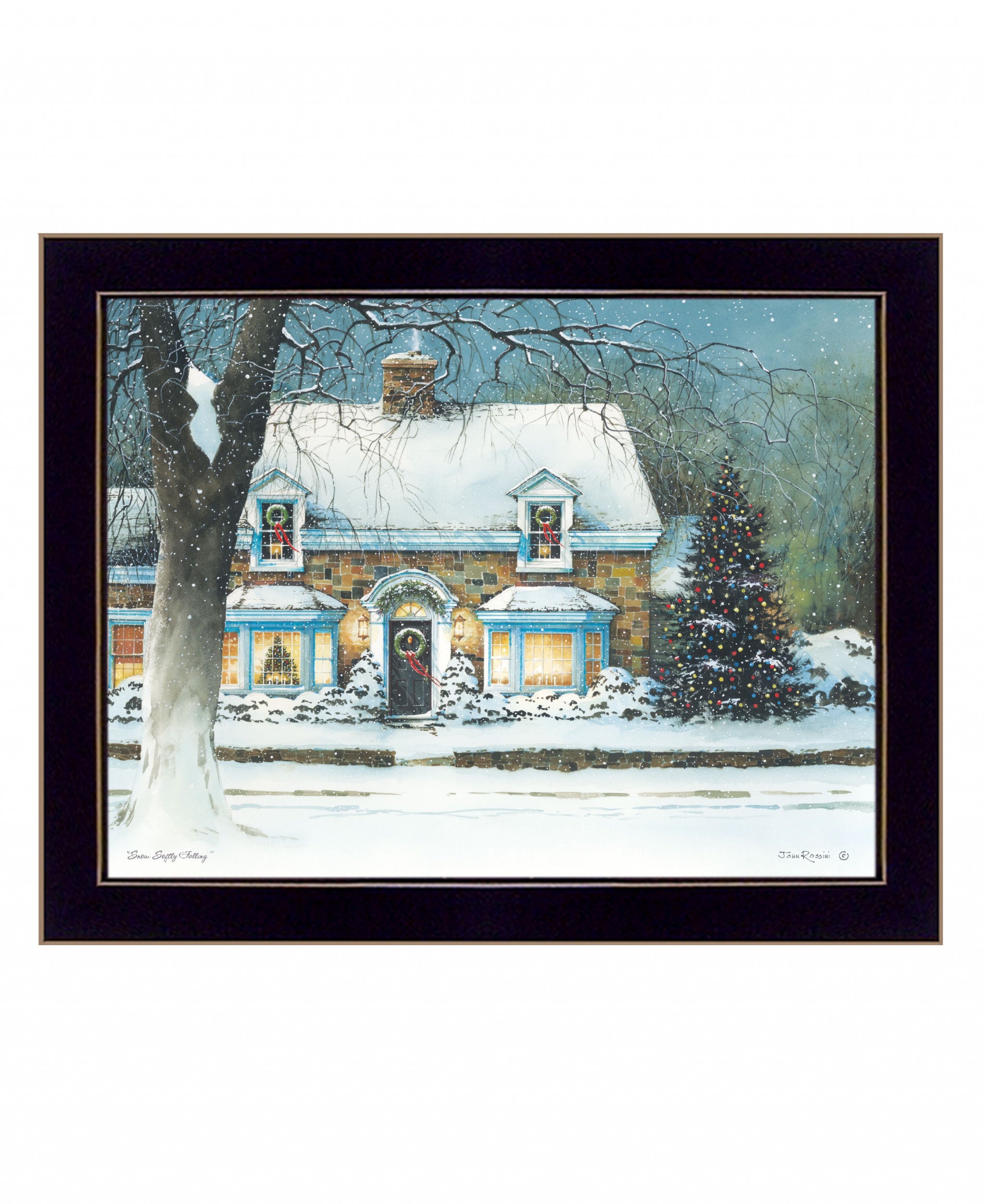 Snow Softly Falling 2 Black Framed Print Wall Art