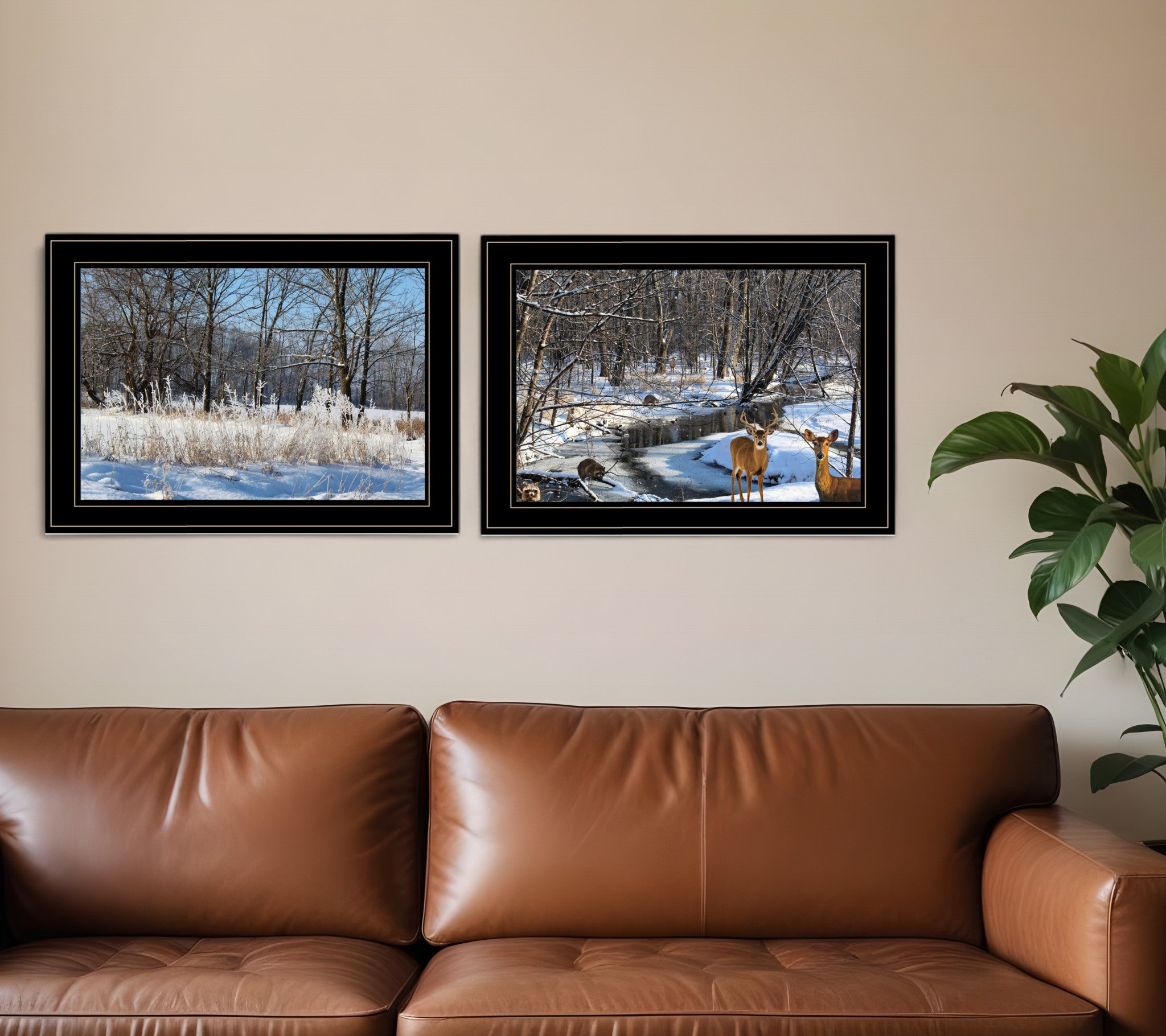 Set Of Two Great Outdoors Nature or Winter Forest 4 Black Framed Print Wall Art