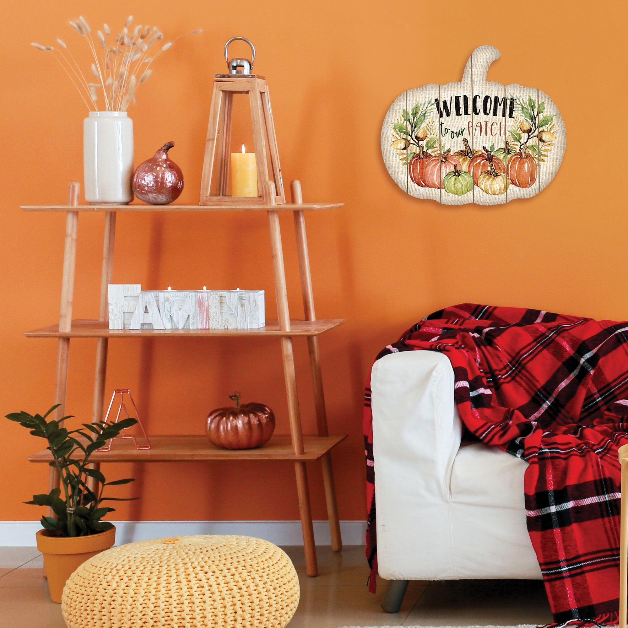 Welcome Pumpkin Wood Plank Wall Art