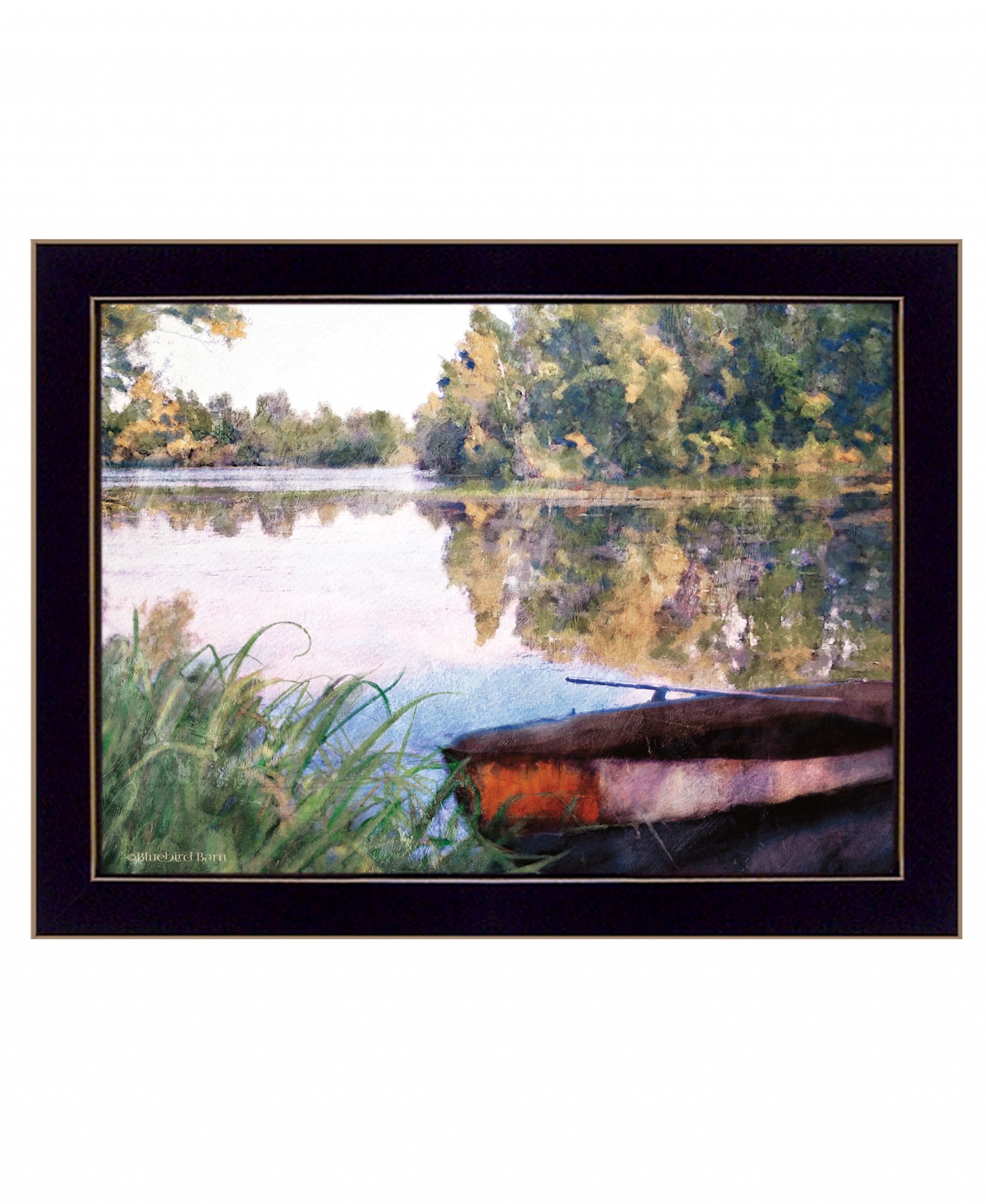 Rowboat Pond Landscape 1 Black Framed Print Wall Art