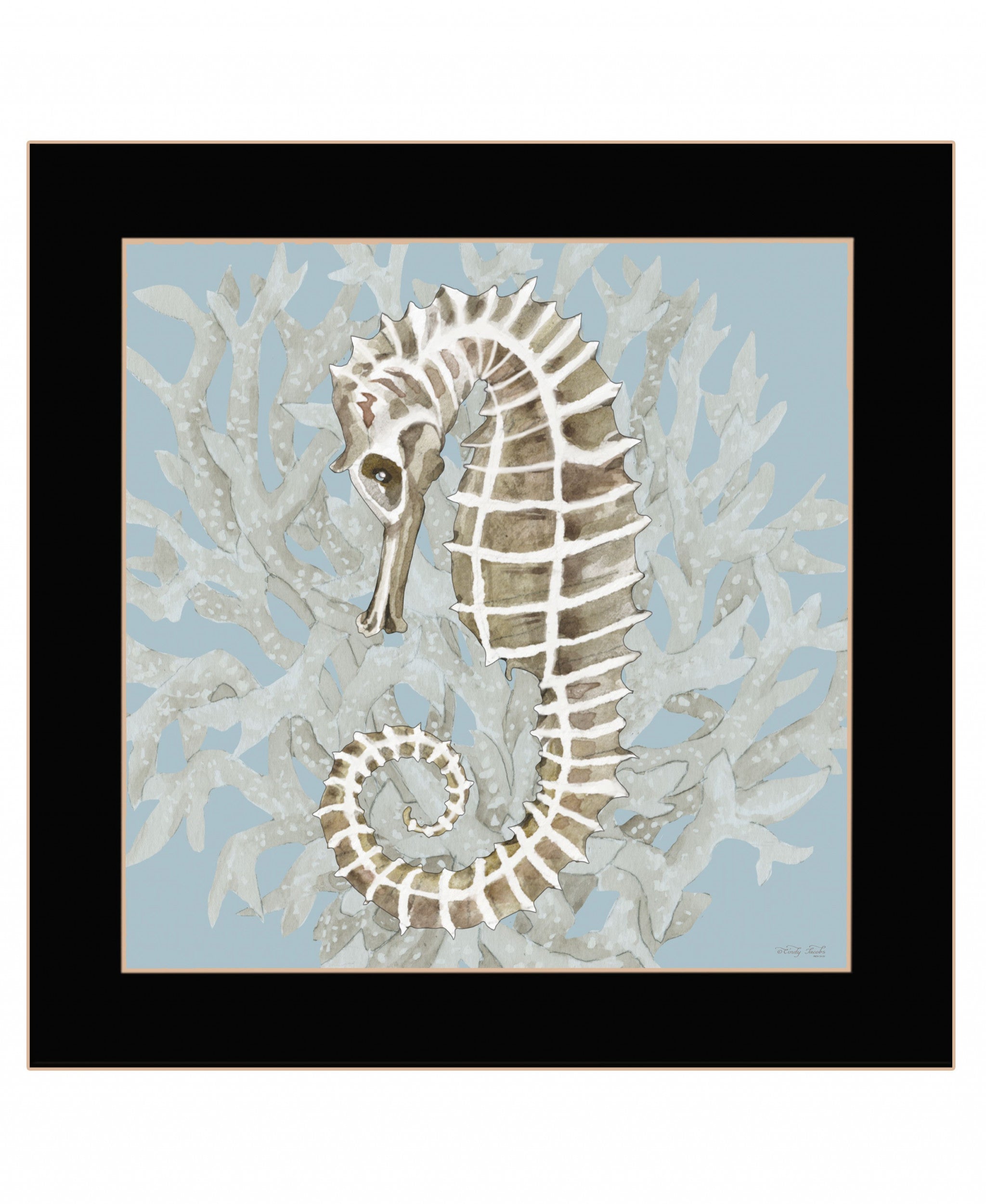 Seahorse and Coral Black Framed Print Wall Art