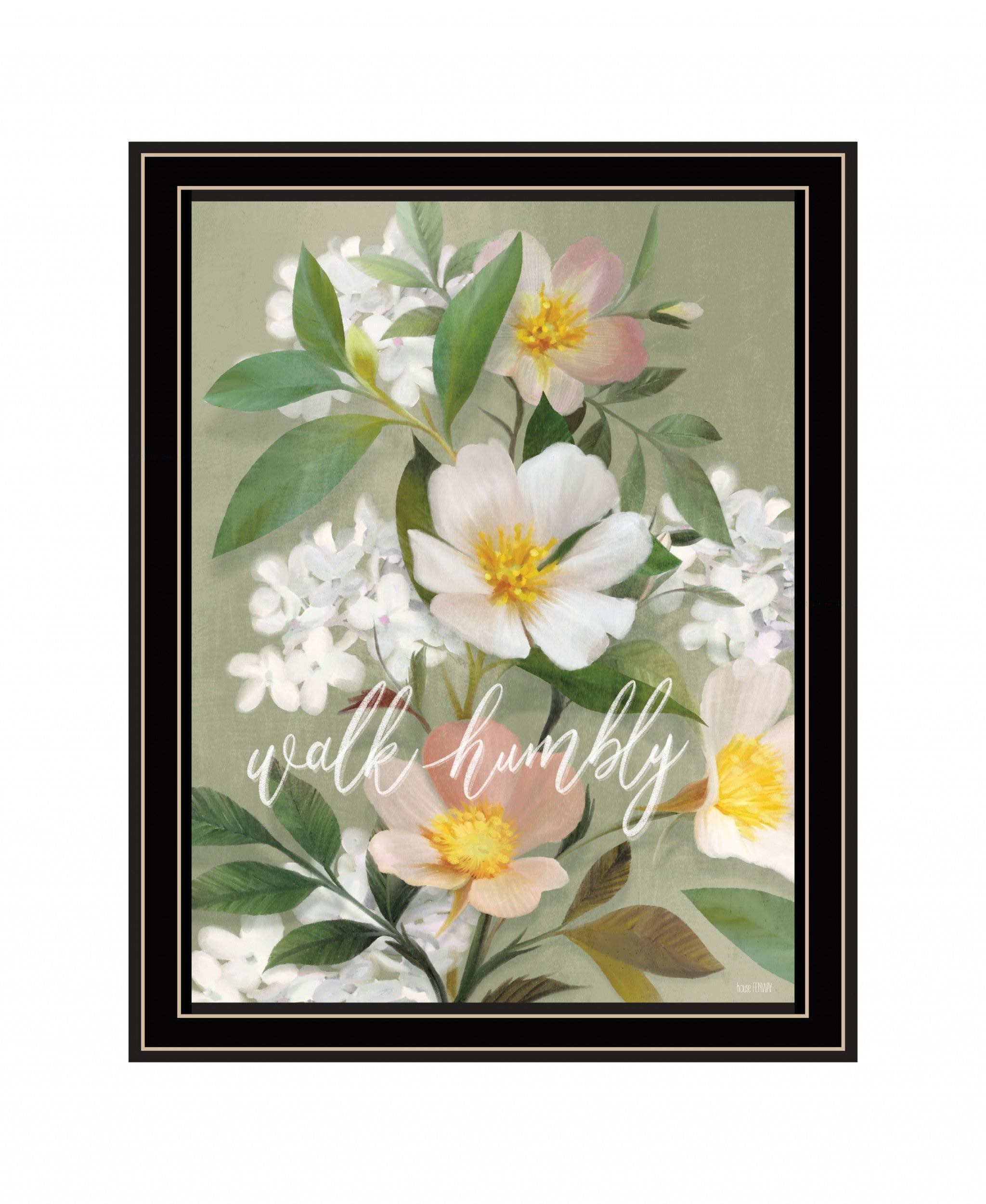 Walk Humbly Floral 1 Black Framed Print Wall Art