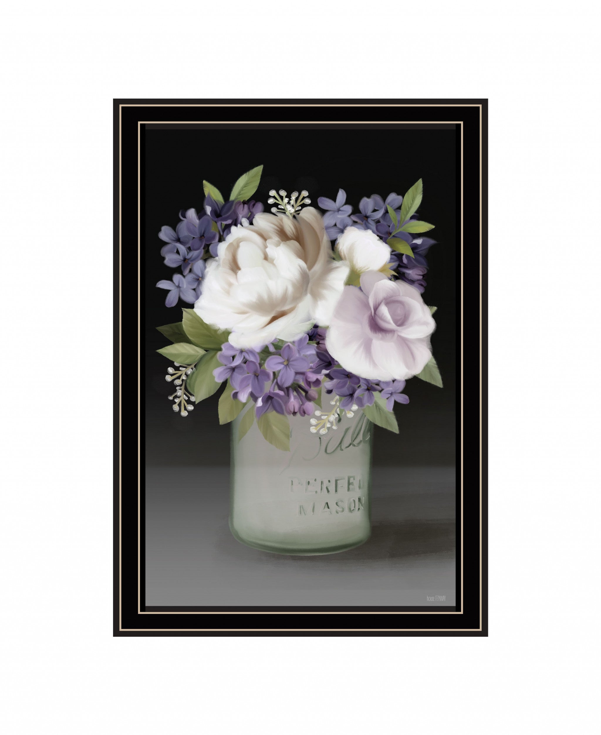 Lilac Mason Jar Floral 1 Black Framed Print Wall Art