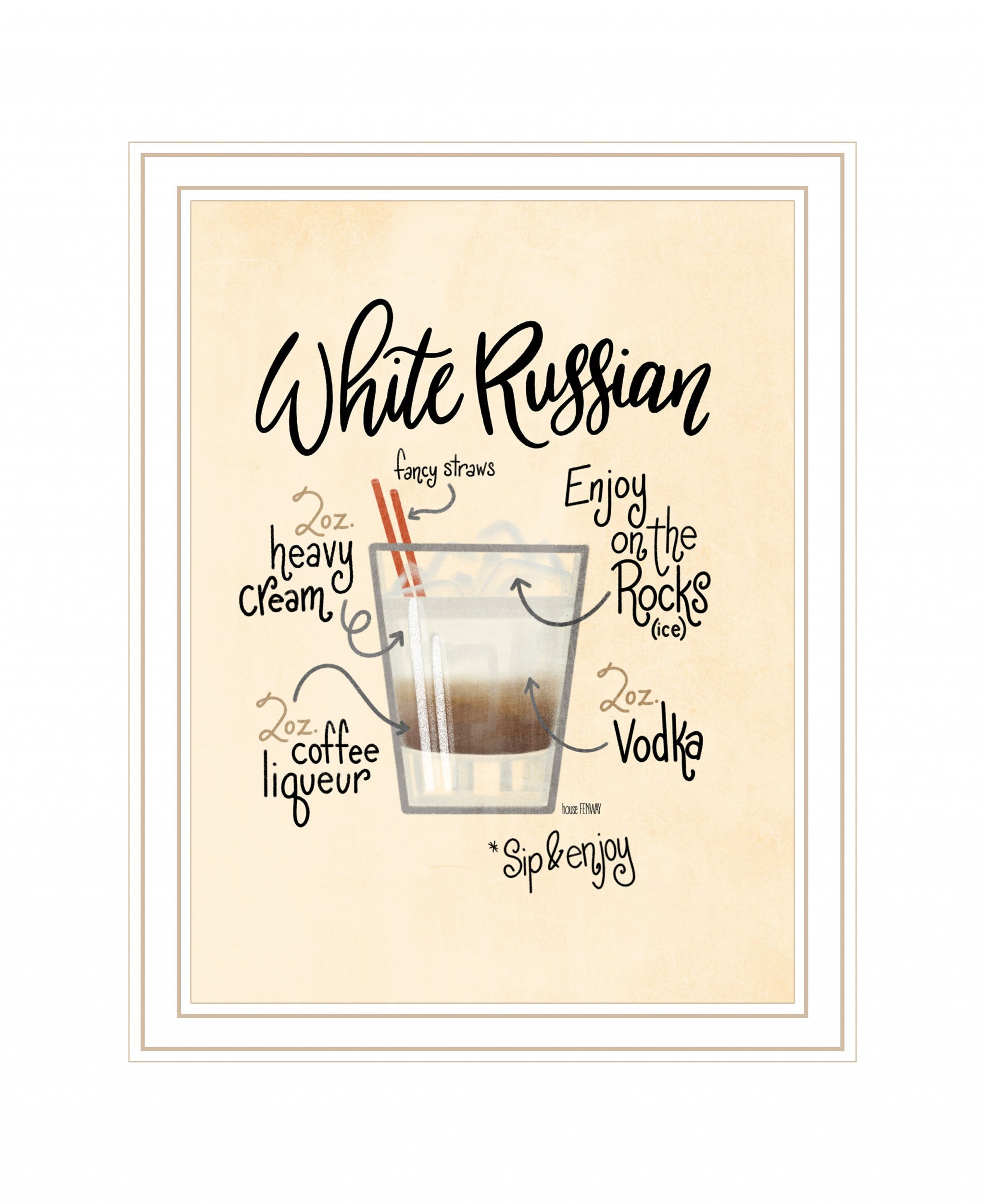 White Russian 2 White Framed Print Wall Art