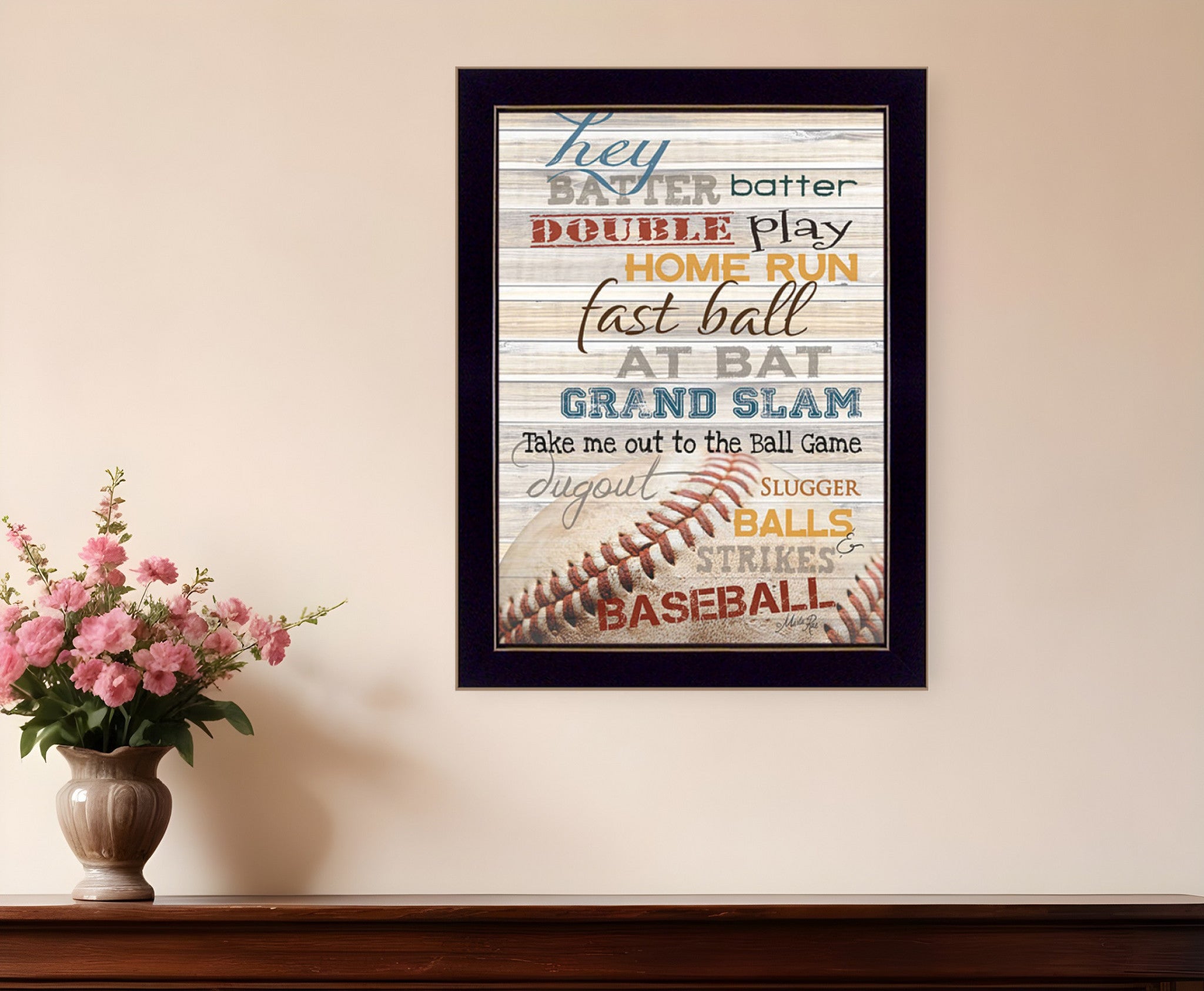 Hey Batter Batter 3 Black Framed Print Wall Art