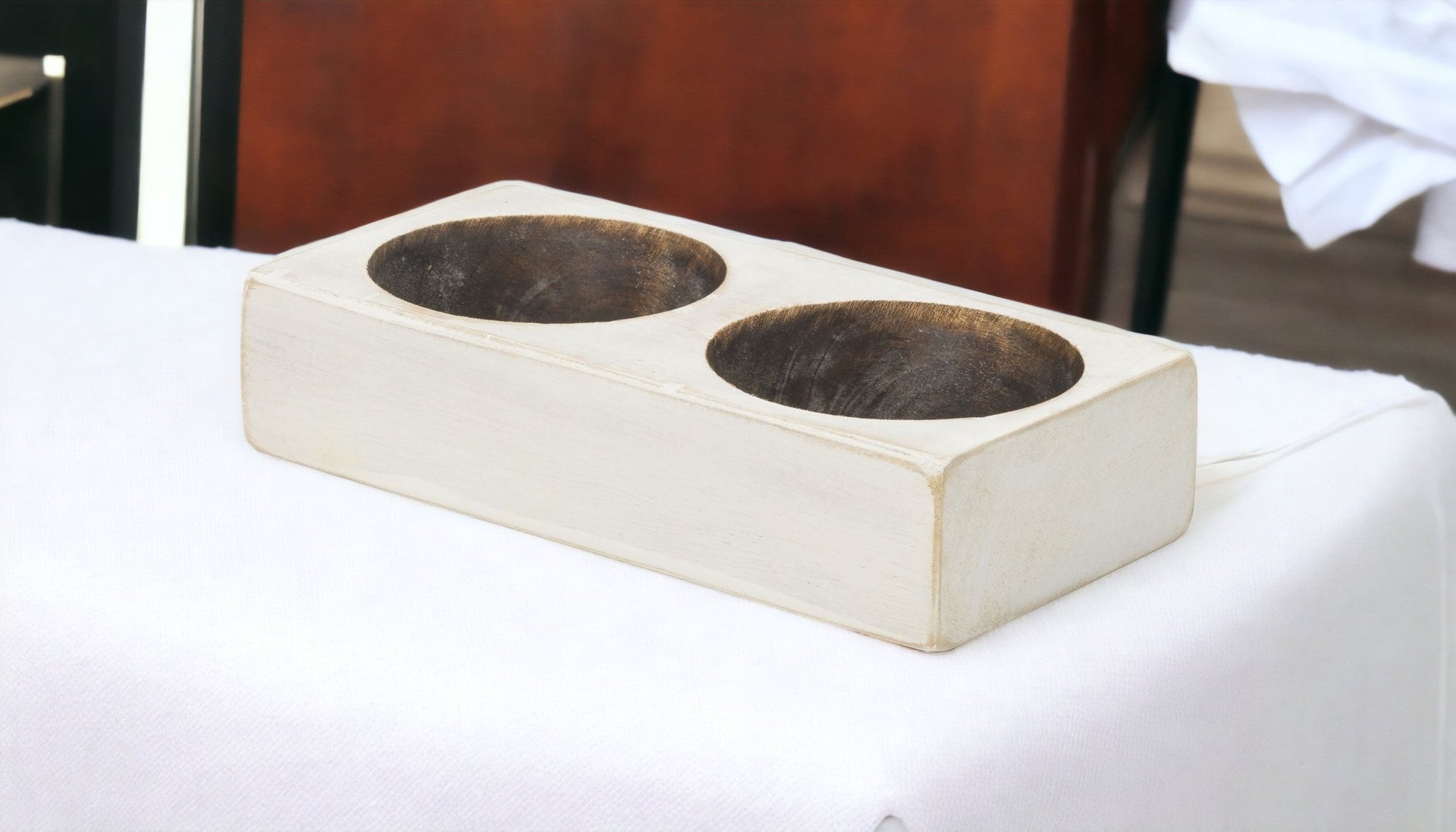 Distressed White 3 Hole Cheese Mold Candle Holder