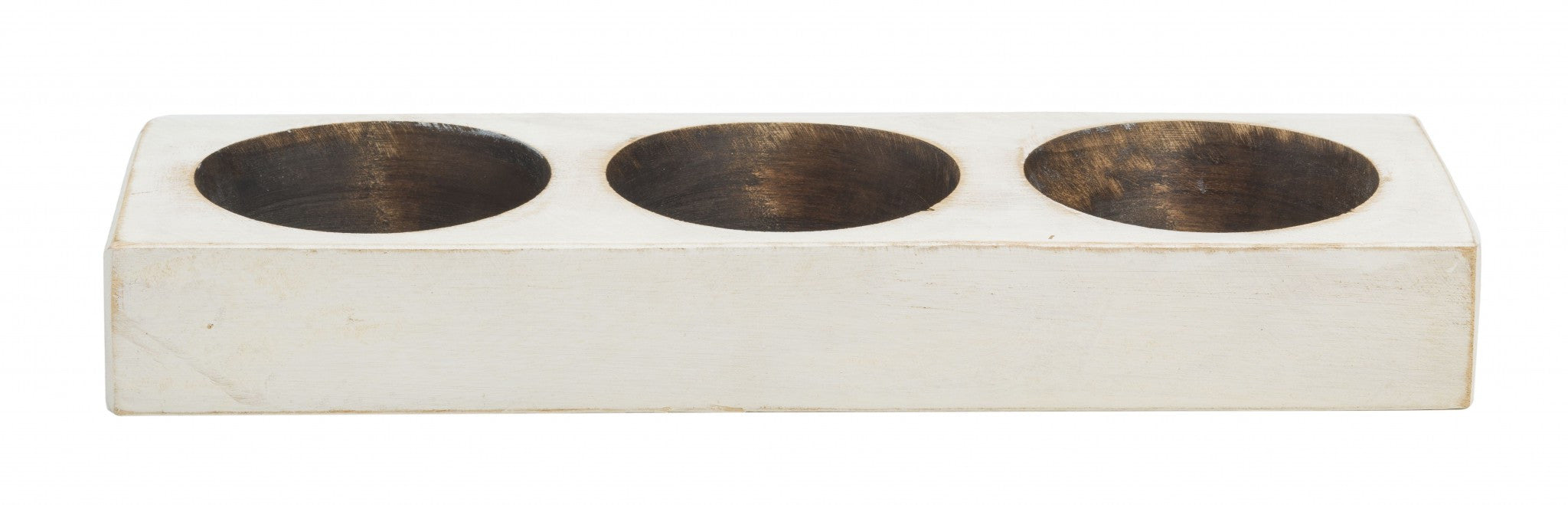 Distressed White 3 Hole Cheese Mold Candle Holder