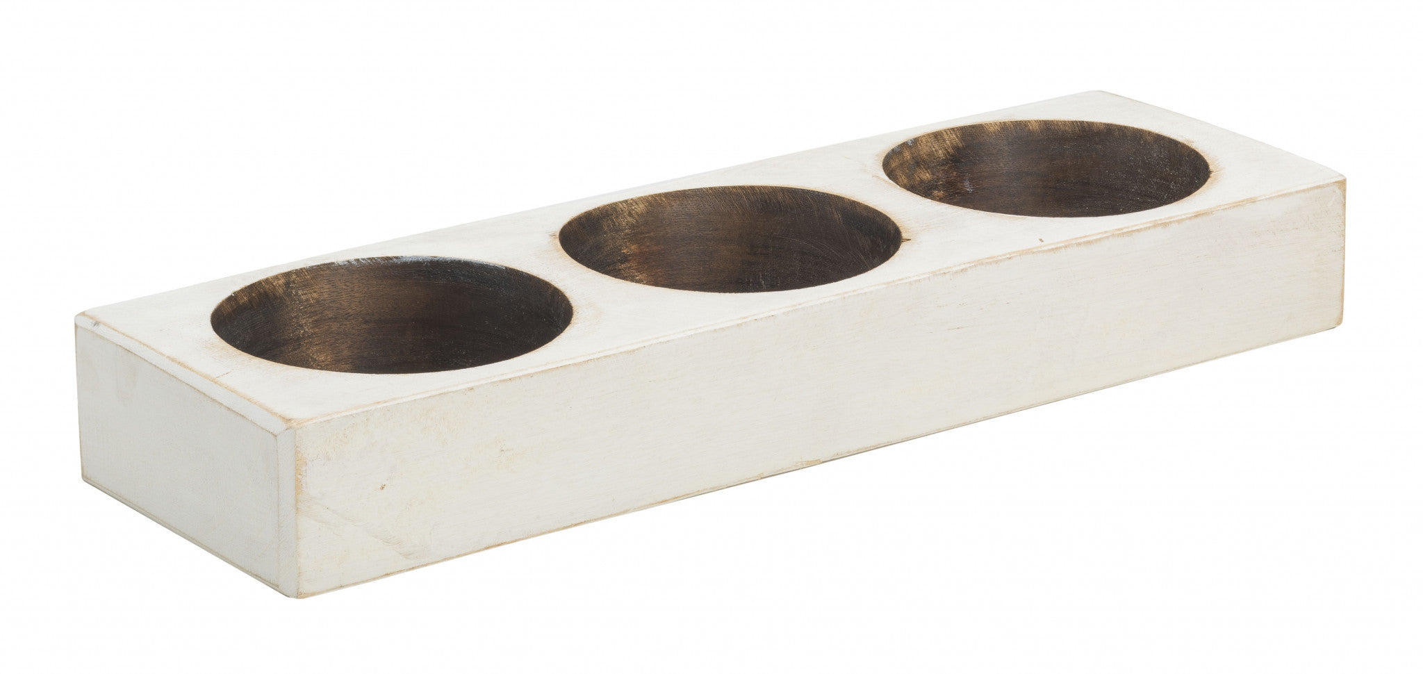 Distressed White 3 Hole Cheese Mold Candle Holder