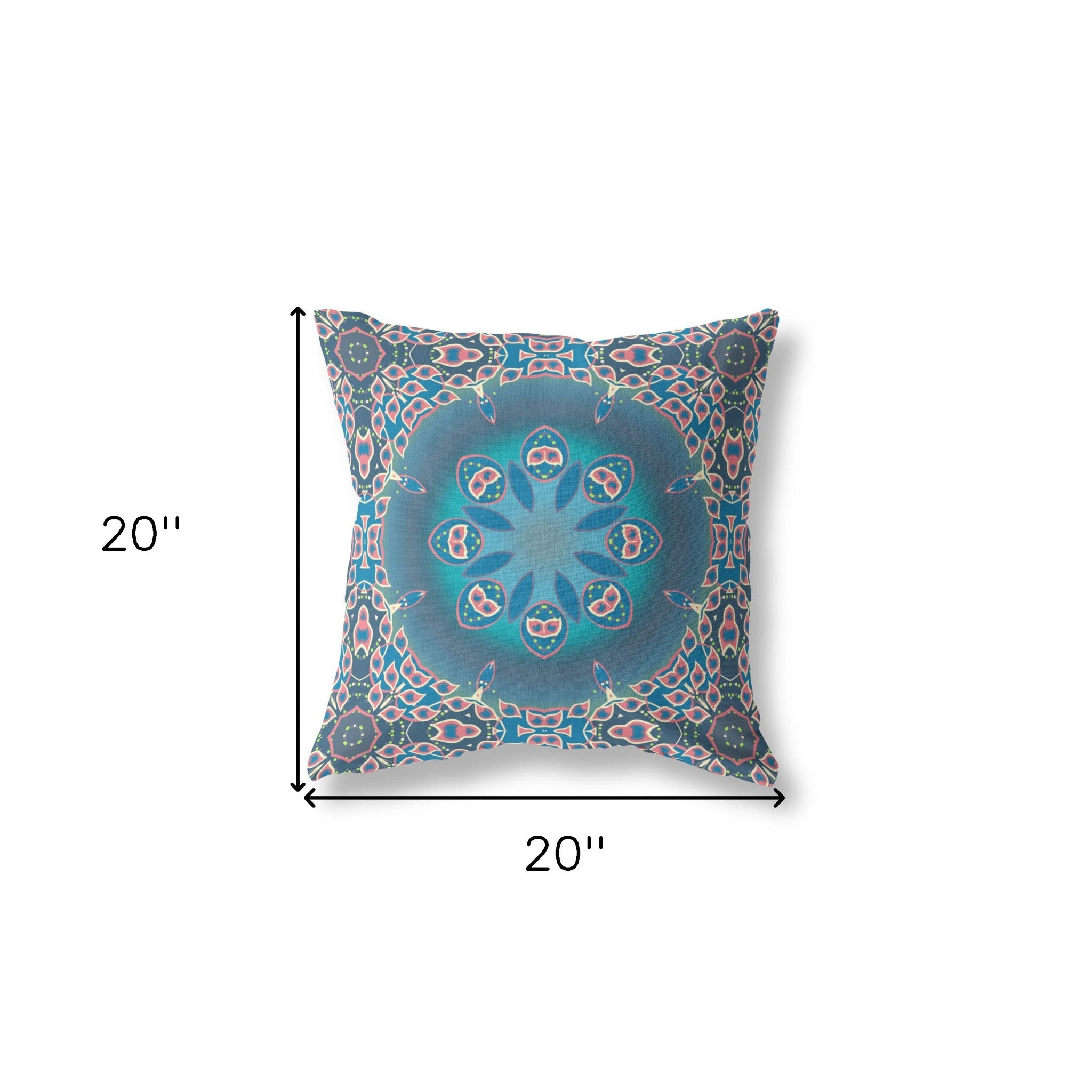 18" X 18" Blue And Pink Geometric Blown Seam Suede Throw Pillow