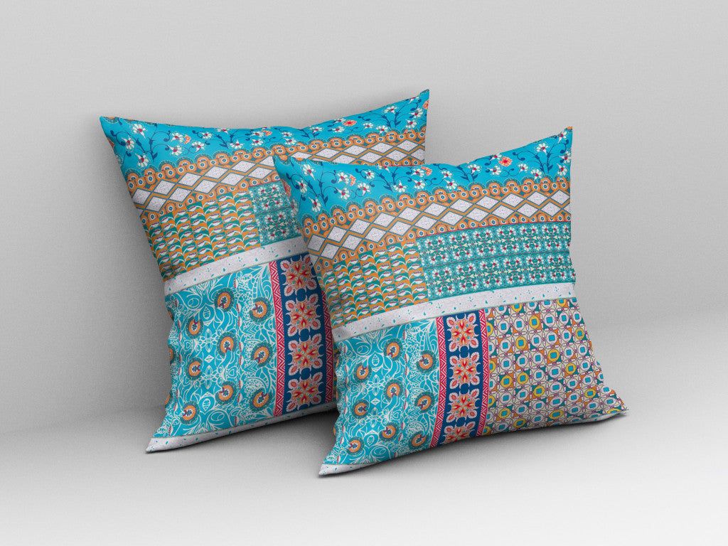 18"X18" Turquoise Microsuede Patchwork Blown Seam Pillow