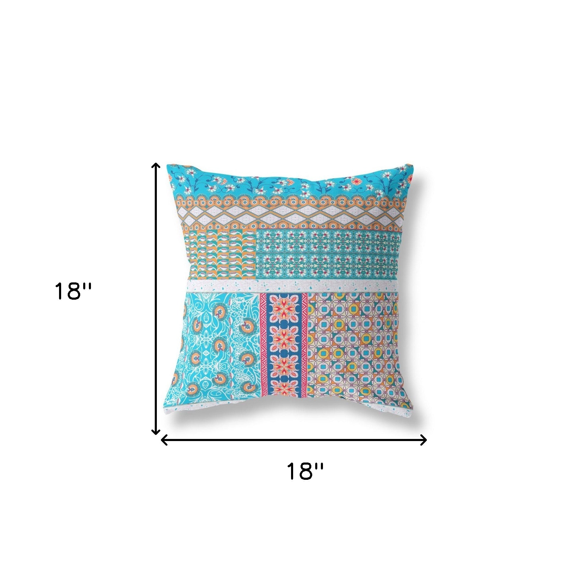 18"X18" Turquoise Microsuede Patchwork Blown Seam Pillow