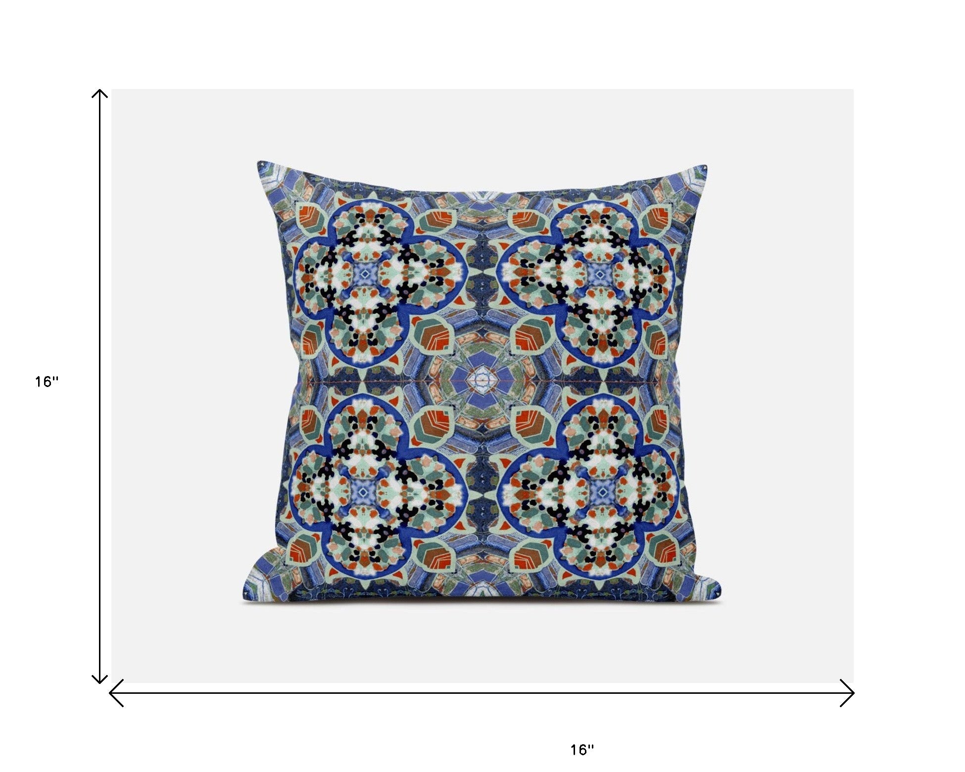 16"X16" Blue And Orange Microsuede Quatrefoil Zippered Pillow